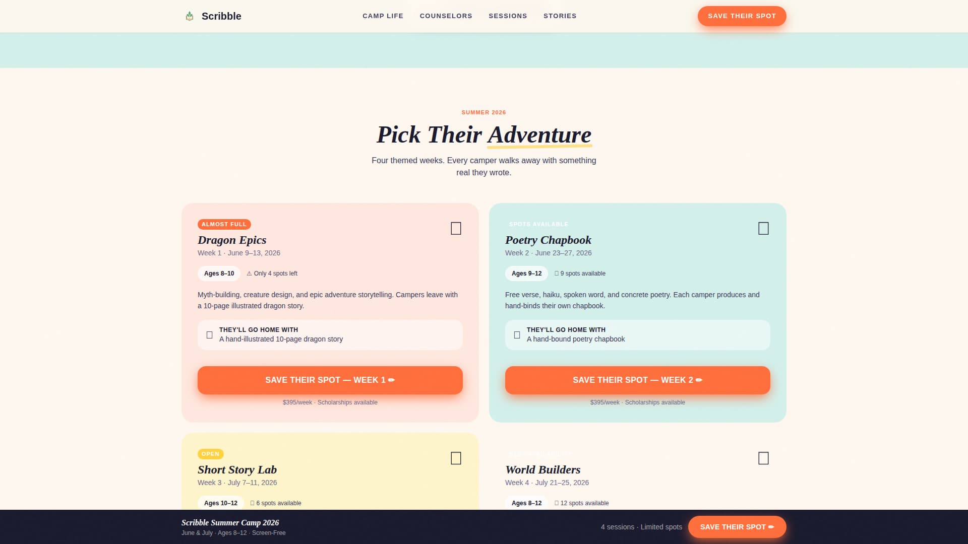 Scribble - Vibrant Kidscamp Landing Page Template