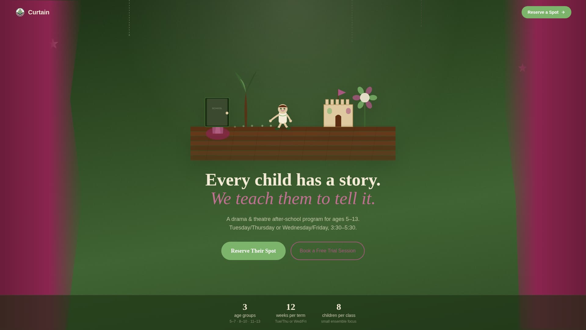 Curtain — Immersive Performing Arts Landing Page Template