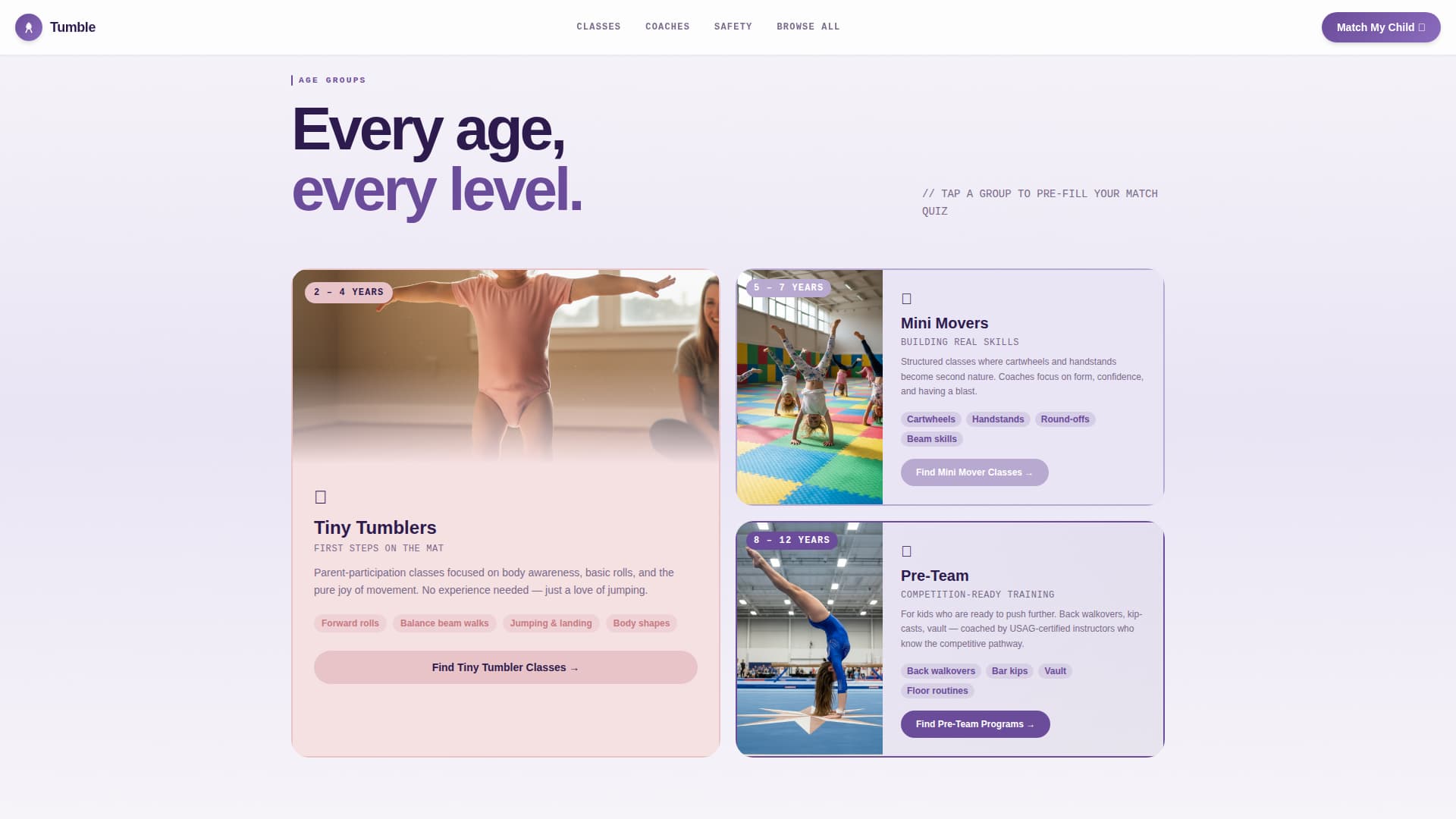 Tumble - Trusted Gymnastics Landing Page Template