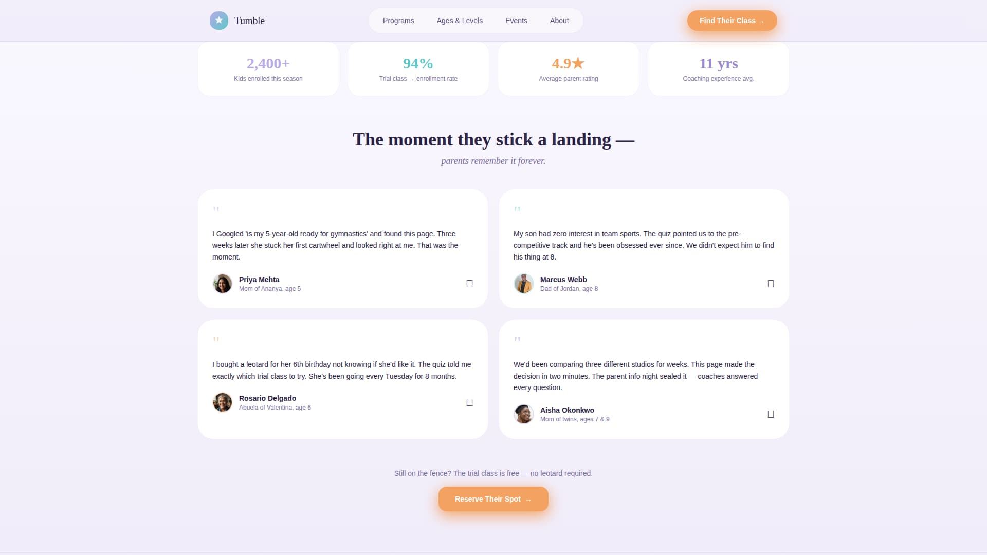 Tumble - Playful Gymnastics Landing Page Template