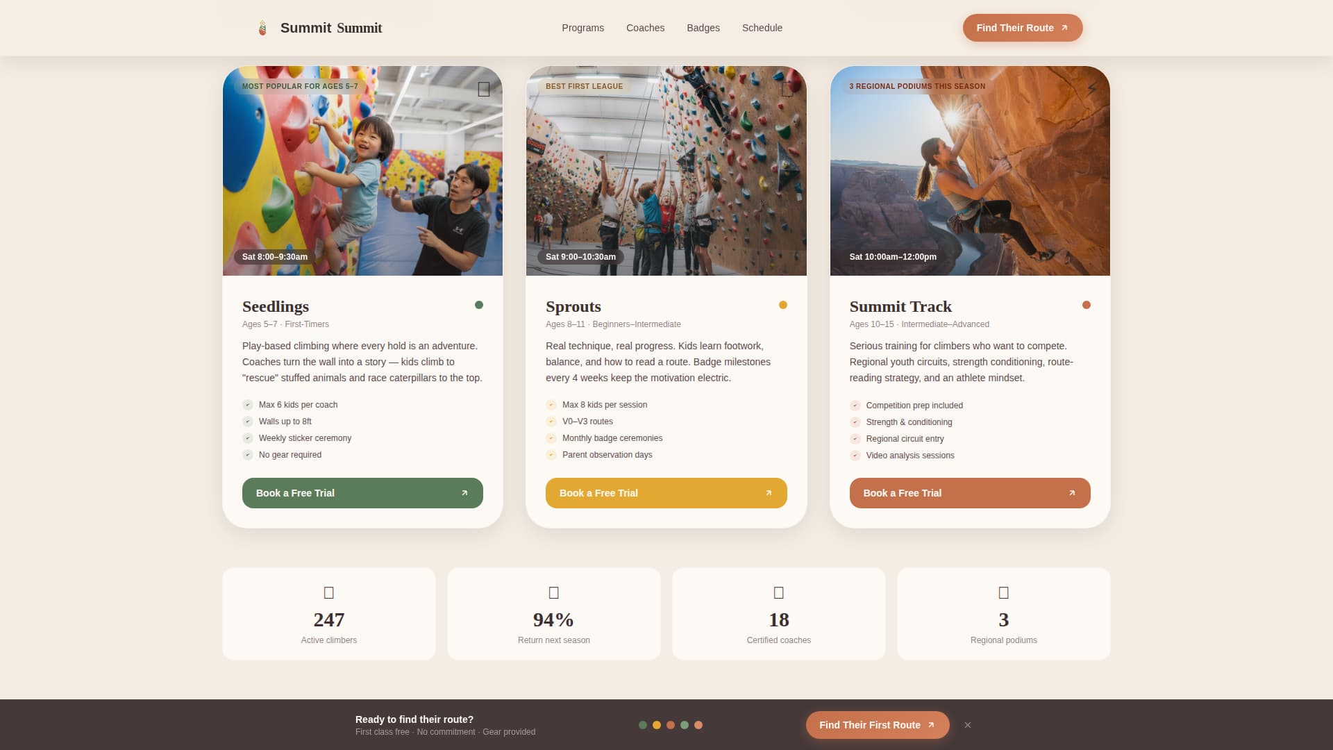 Summit - Dynamic Kids Climbing Landing Page Template