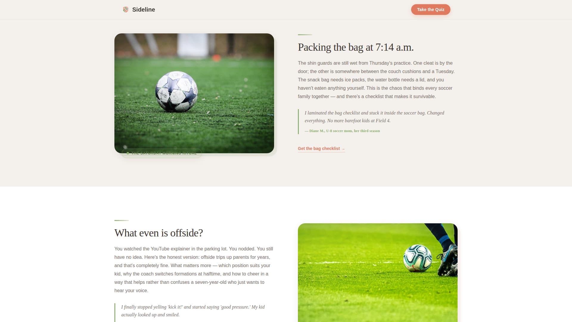Sideline - Friendly Soccer Parent Landing Page Template