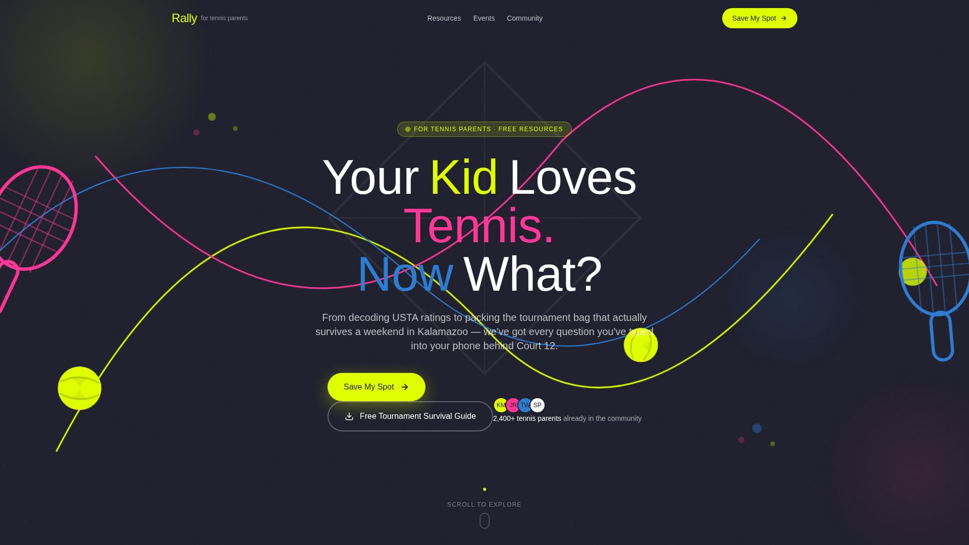 Rally — Competitive Racquet Sports Landing Page Template