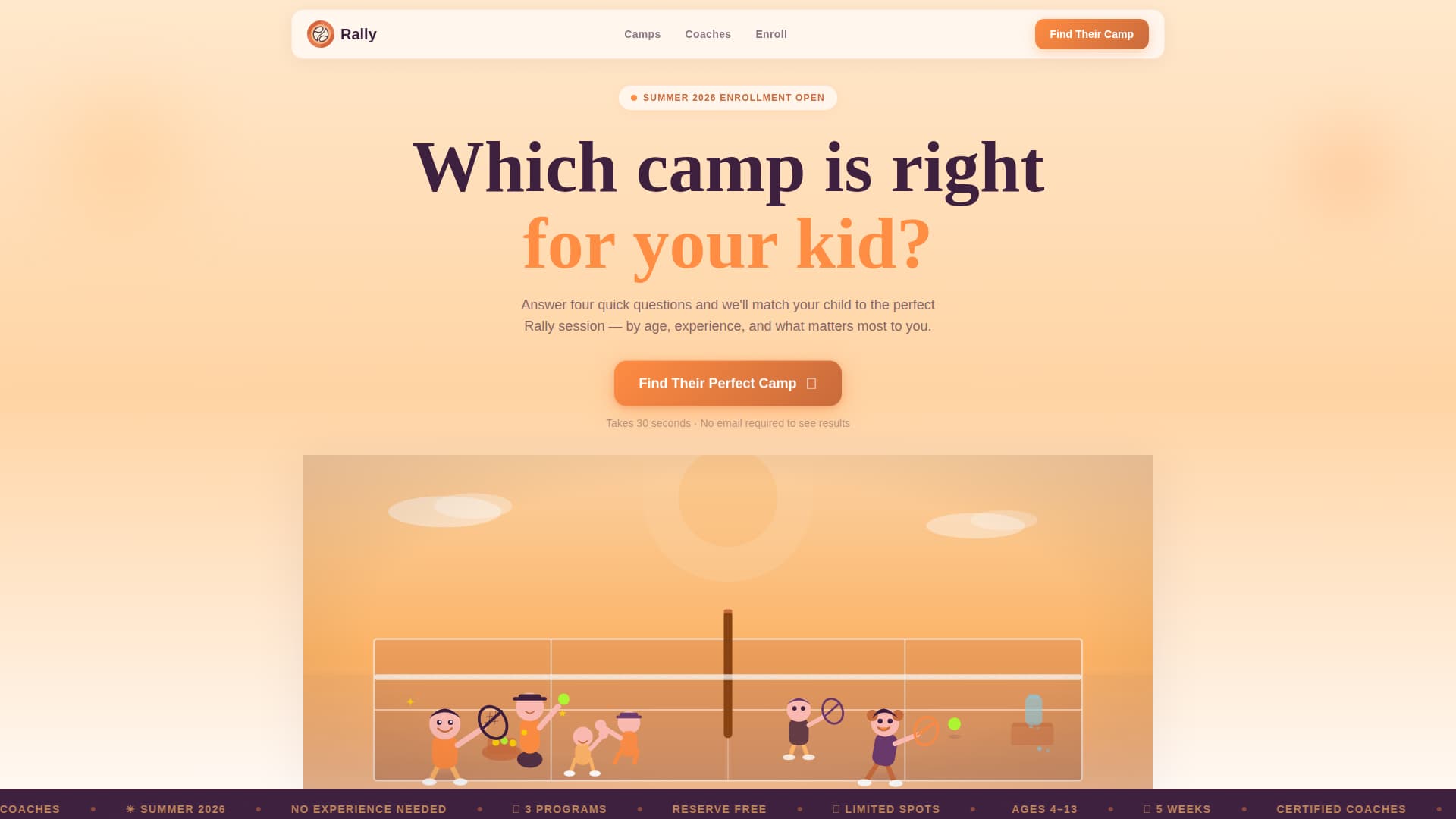 Kids Tennis Specialist Booking Website Template