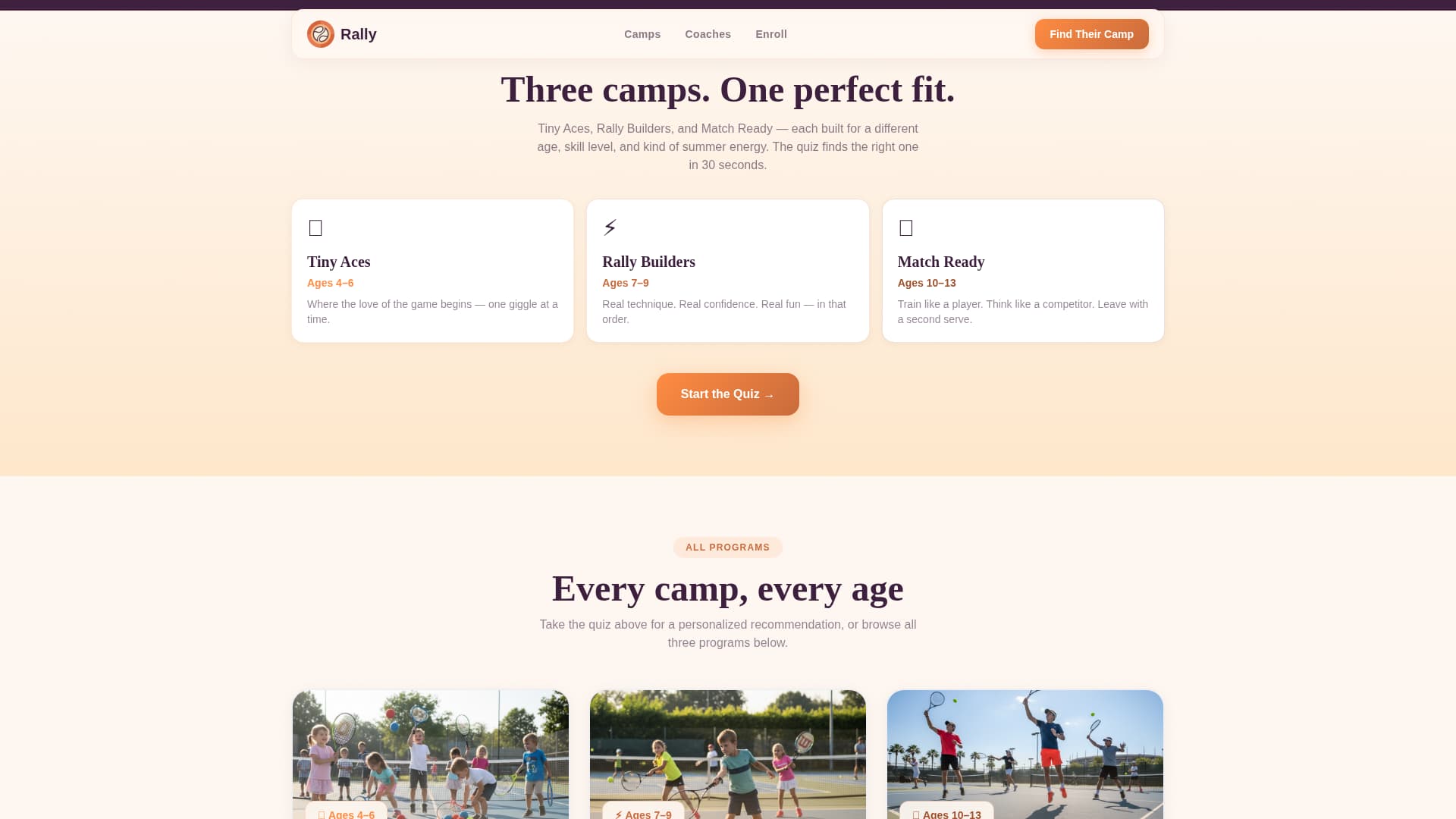 Kids Tennis Specialist Booking Website Template