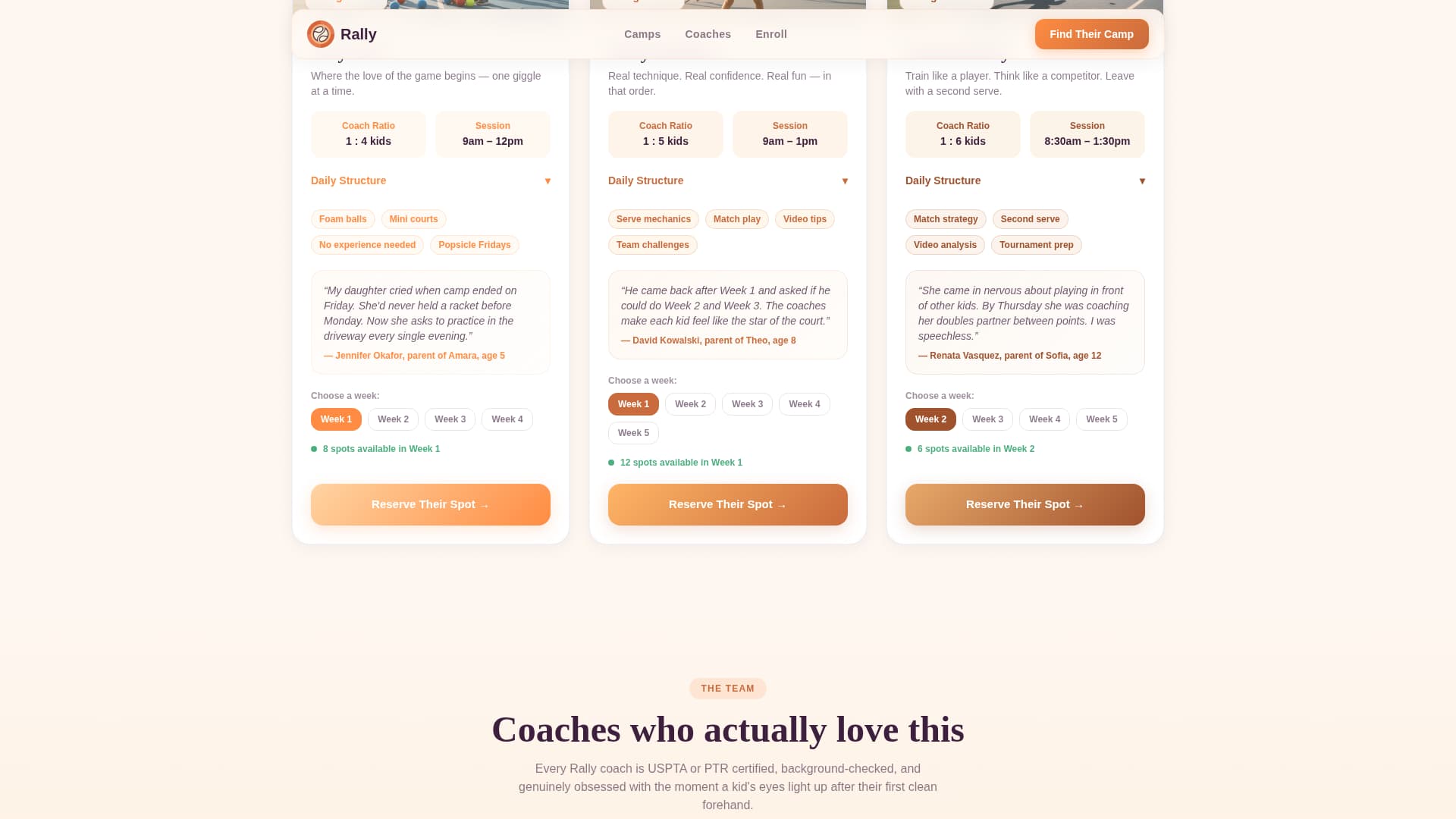 Kids Tennis Specialist Booking Website Template