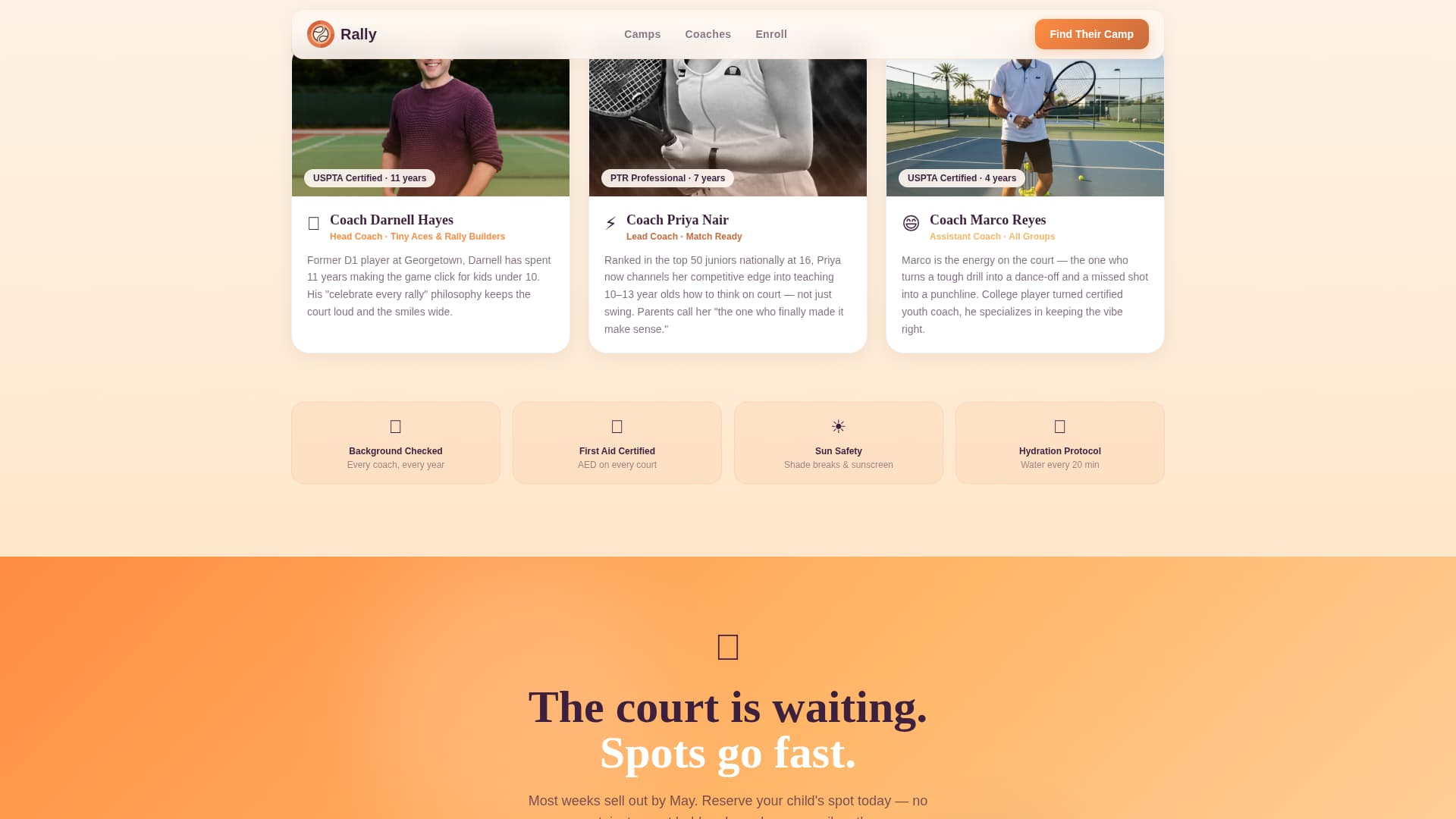 Kids Tennis Specialist Booking Website Template