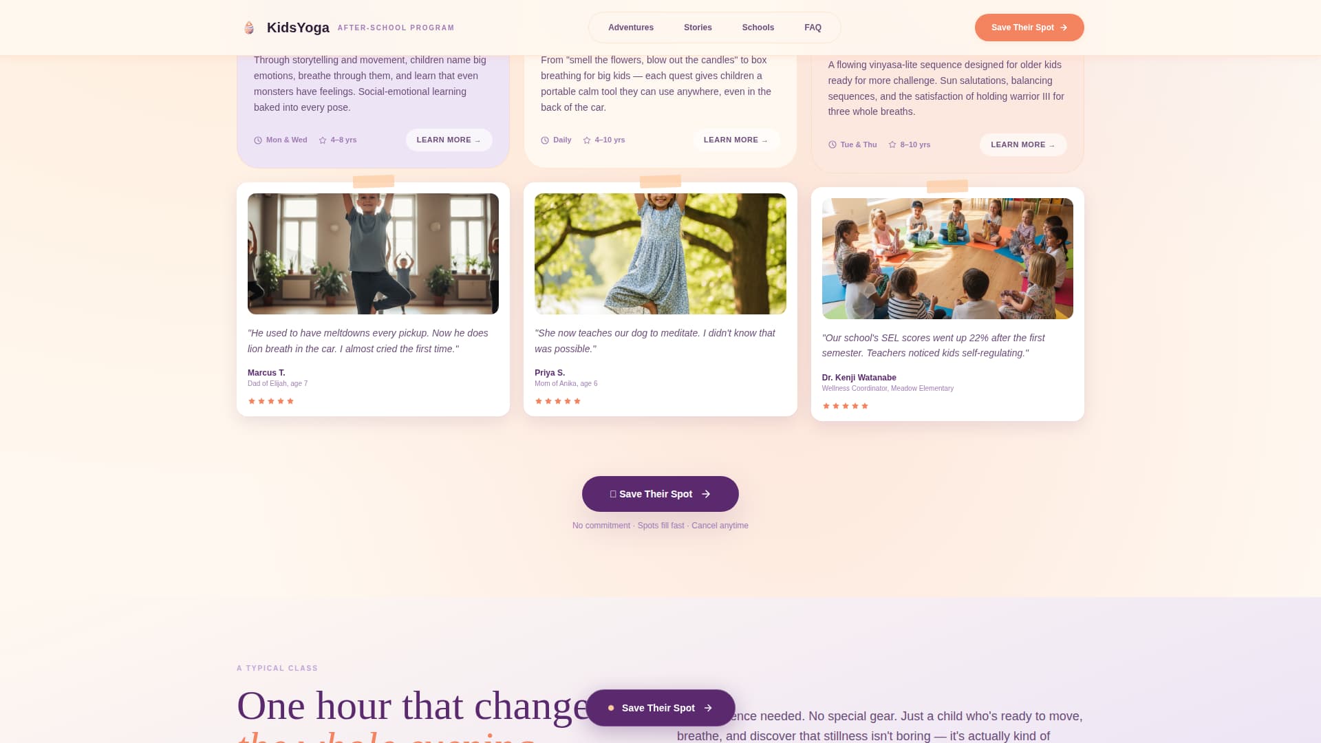 Namaste - Nurturing Kids Yoga Landing Page Template