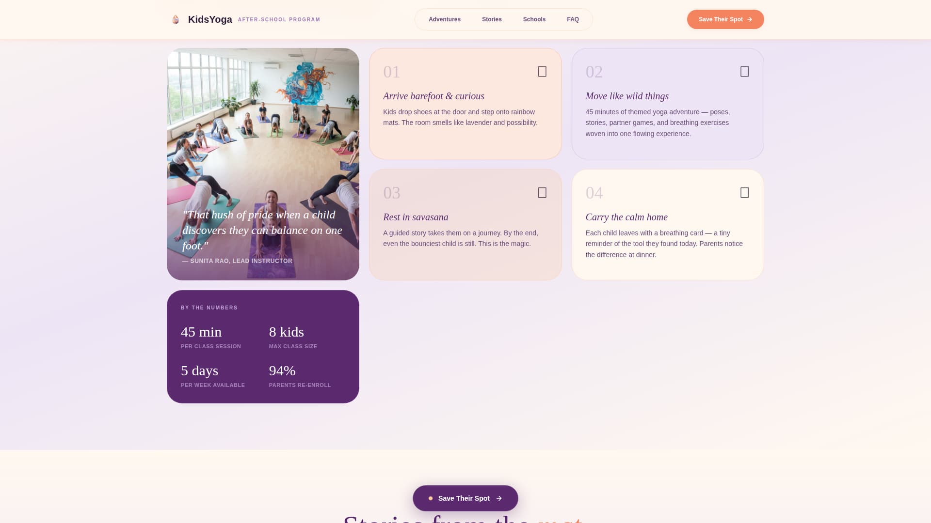 Namaste - Nurturing Kids Yoga Landing Page Template
