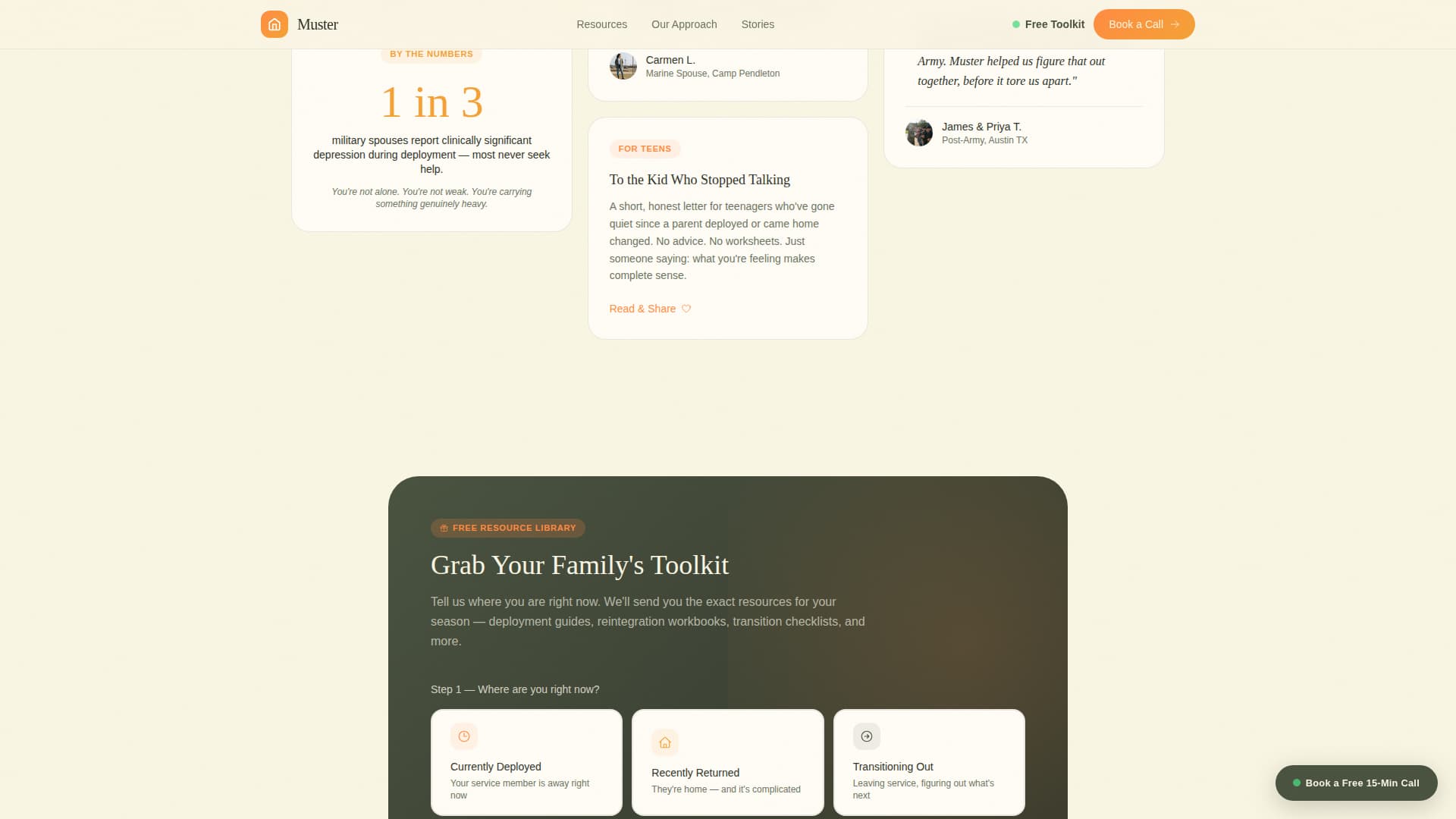 Muster - Heartfelt Military Family Landing Page Template