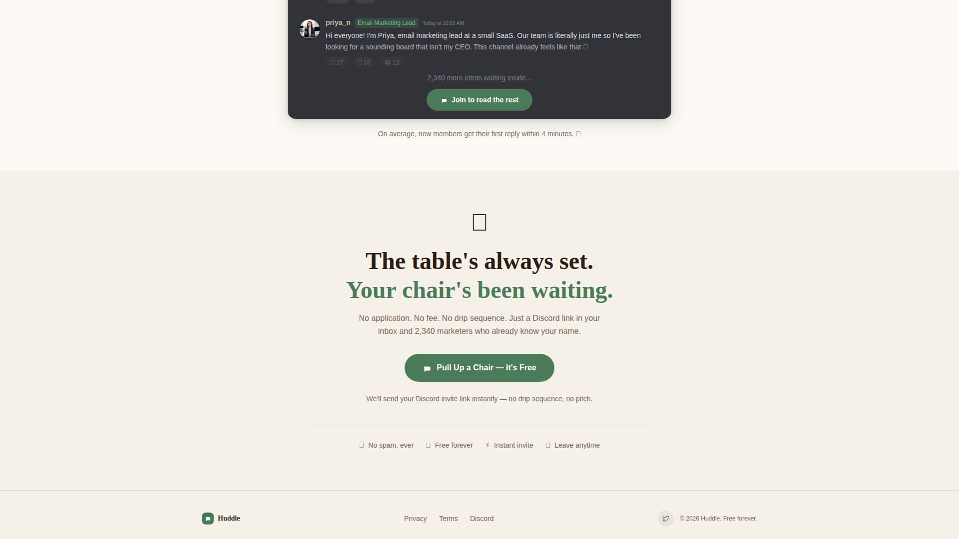 Huddle - Warm Marketers Landing Page Template