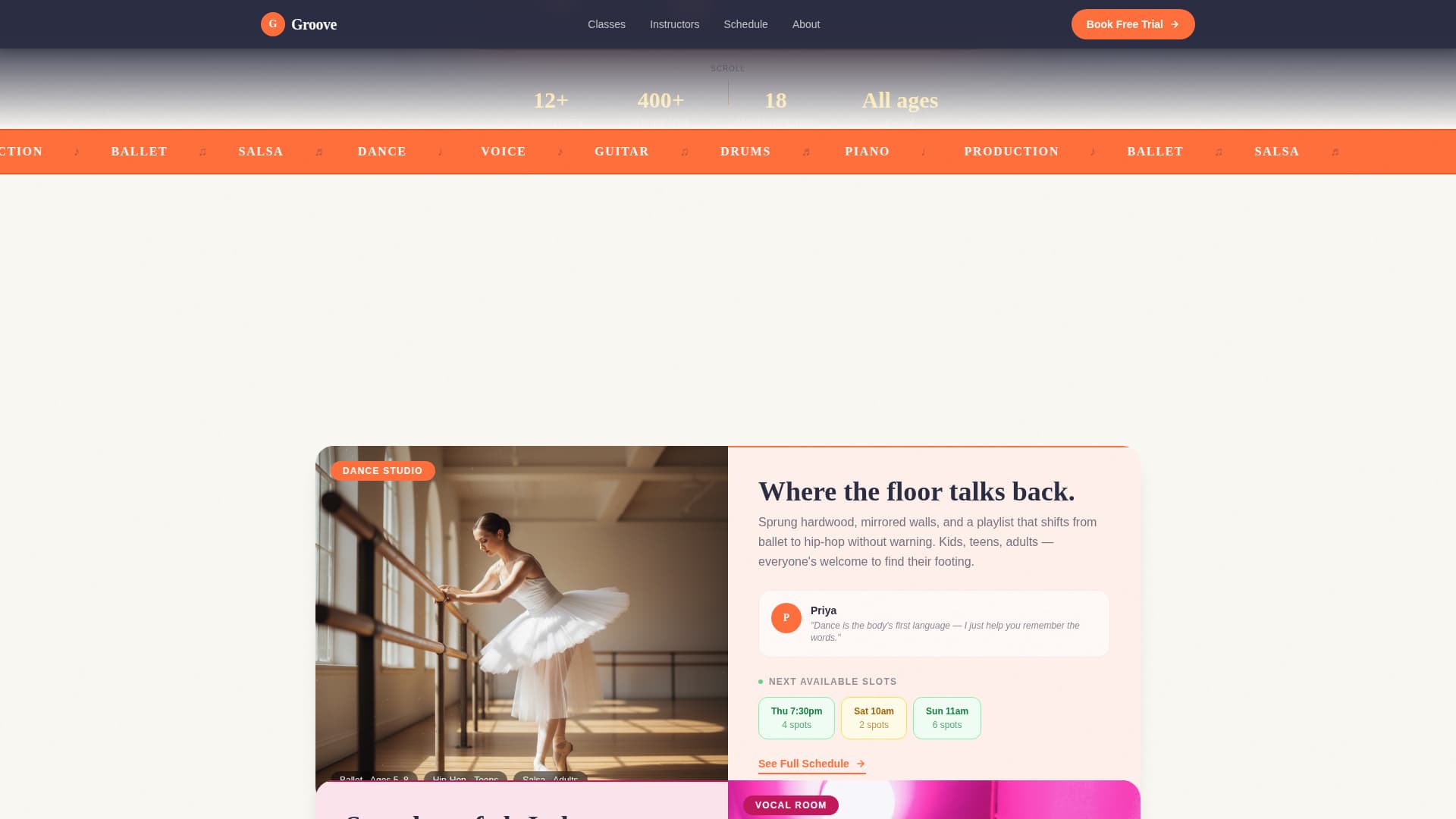 Groove - Playful Music Dance Landing Page Template