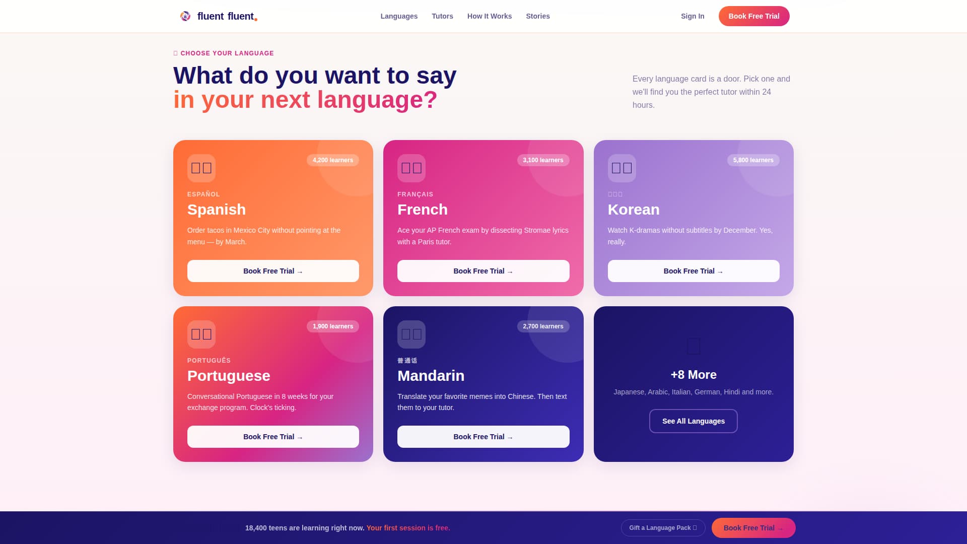 Fluent - Vibrant Teenlanguage Landing Page Template