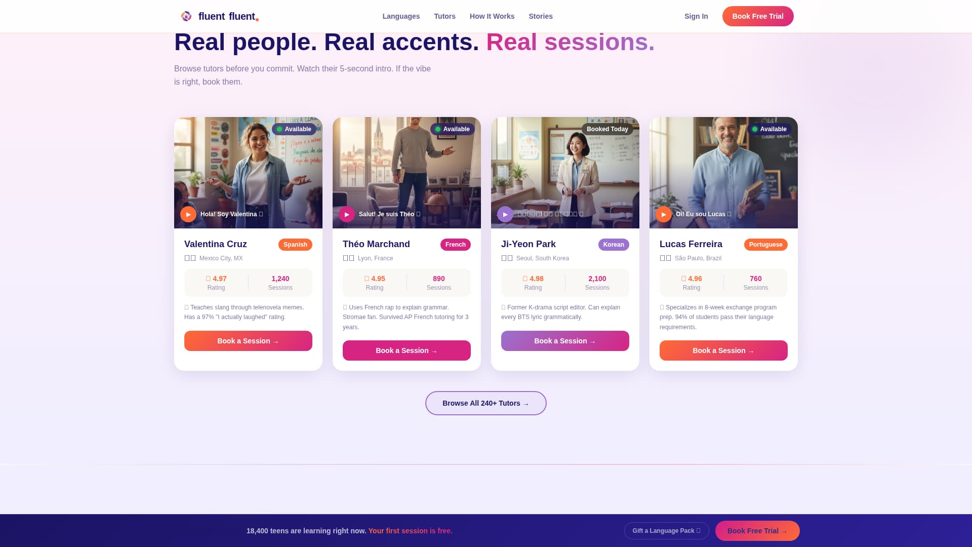 Fluent - Vibrant Teenlanguage Landing Page Template