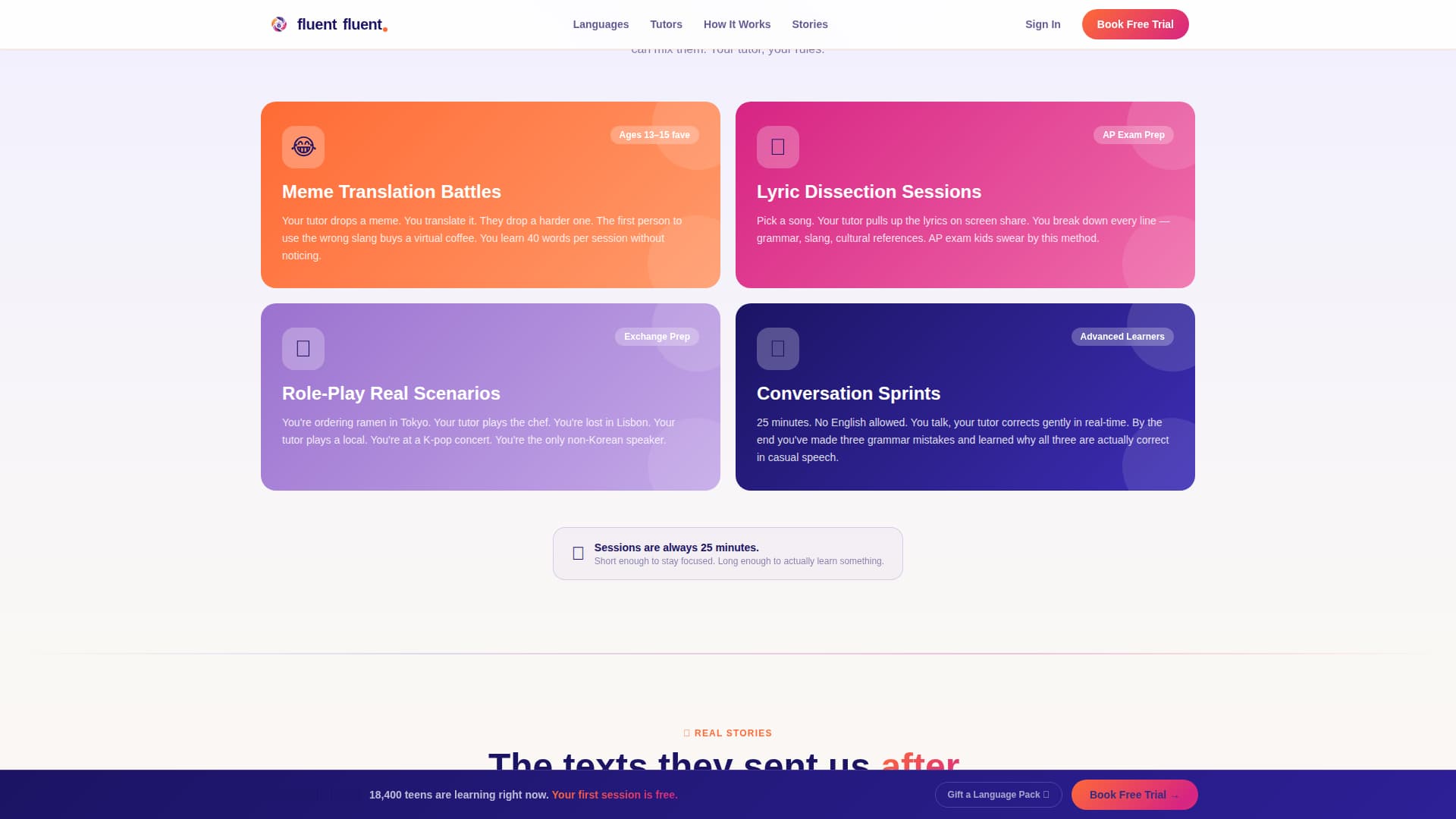Fluent - Vibrant Teenlanguage Landing Page Template