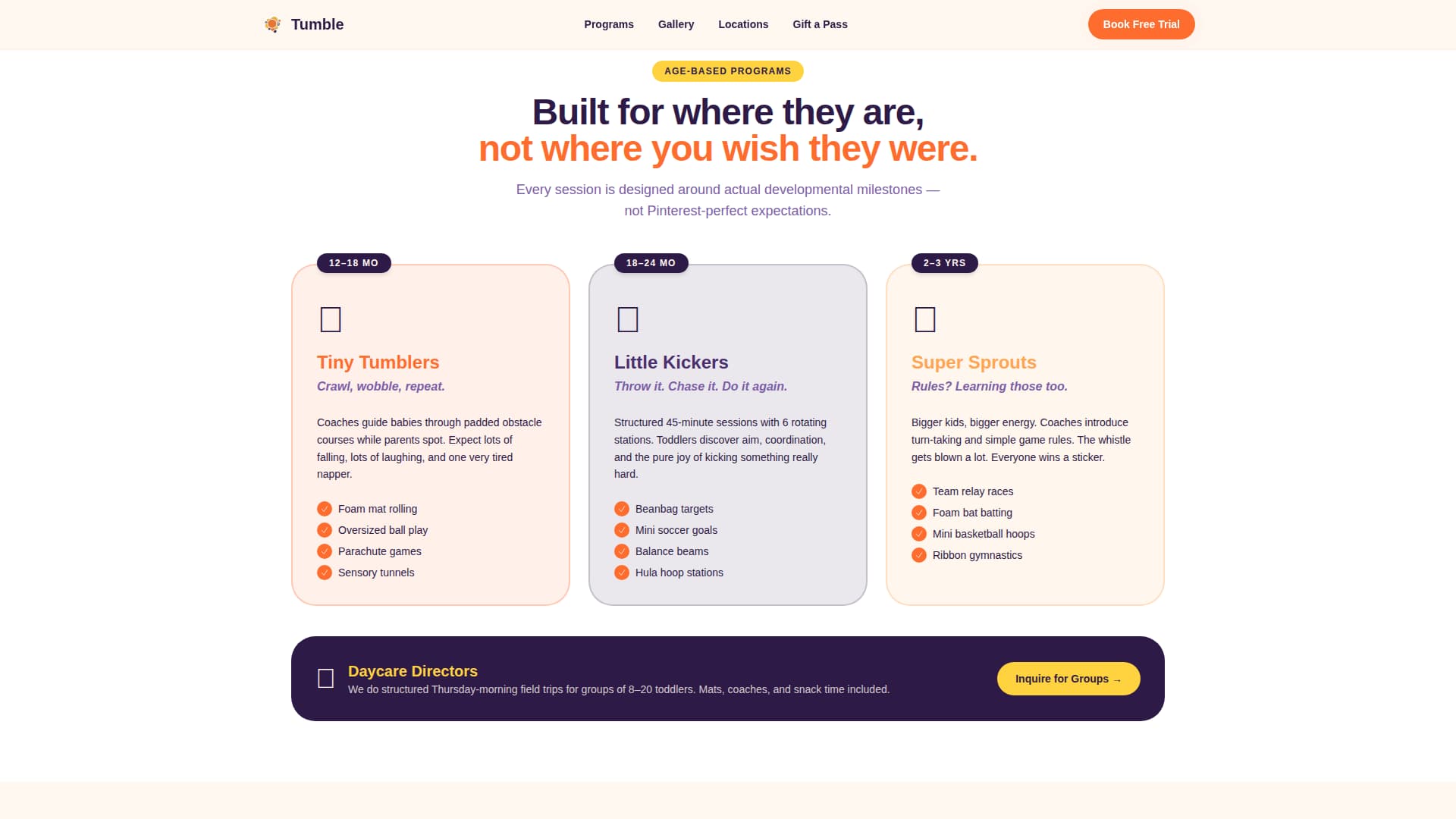 Toddler (1-3) Products & Booking Website Template