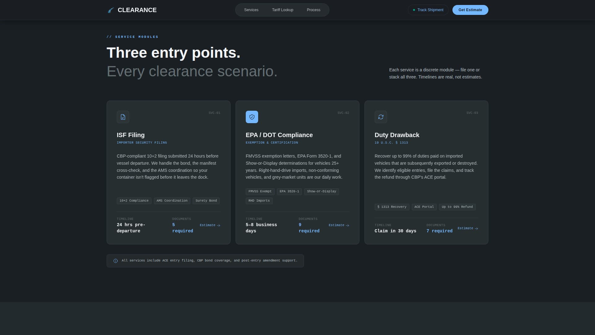 Clearance - Streamlined Customs Landing Page Template