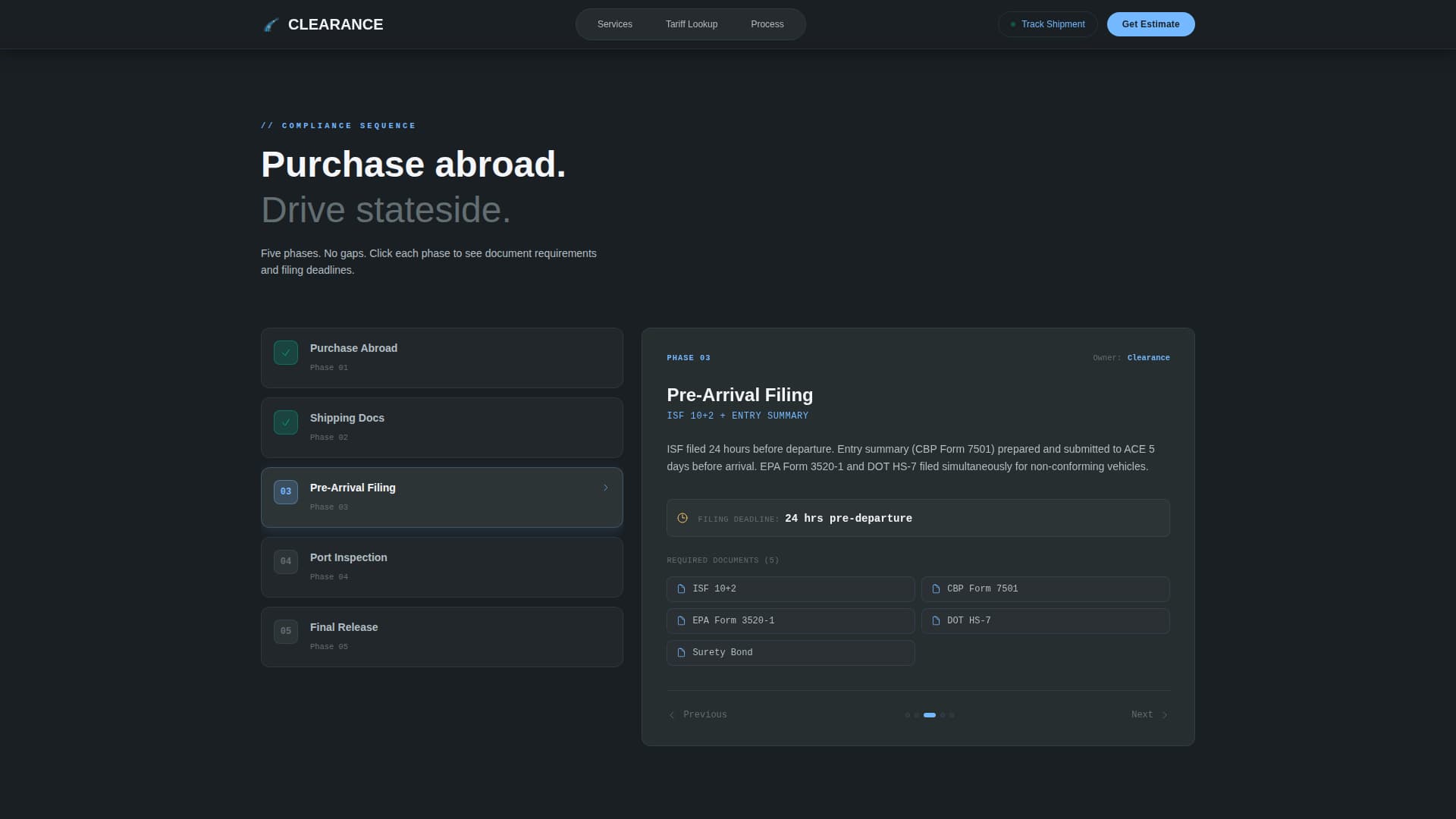 Clearance - Streamlined Customs Landing Page Template