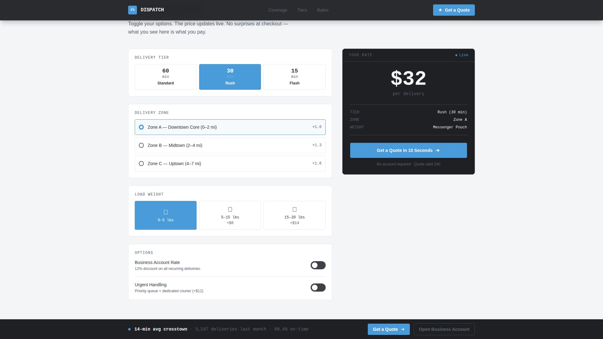 Last-Mile & Delivery Specialist Cost Calculator Website Template