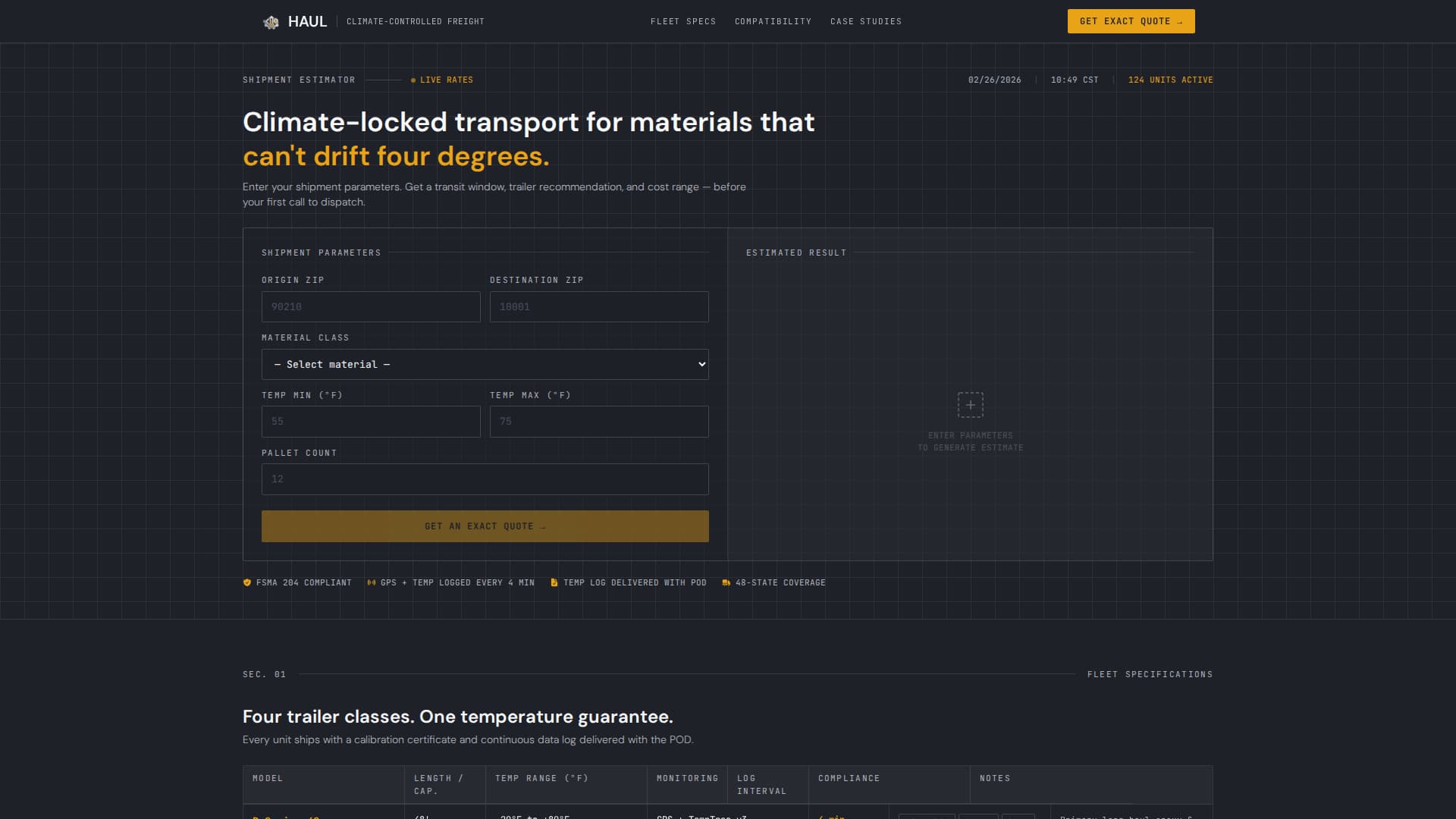 Haul - Precision Climatecontrolled Landing Page Template