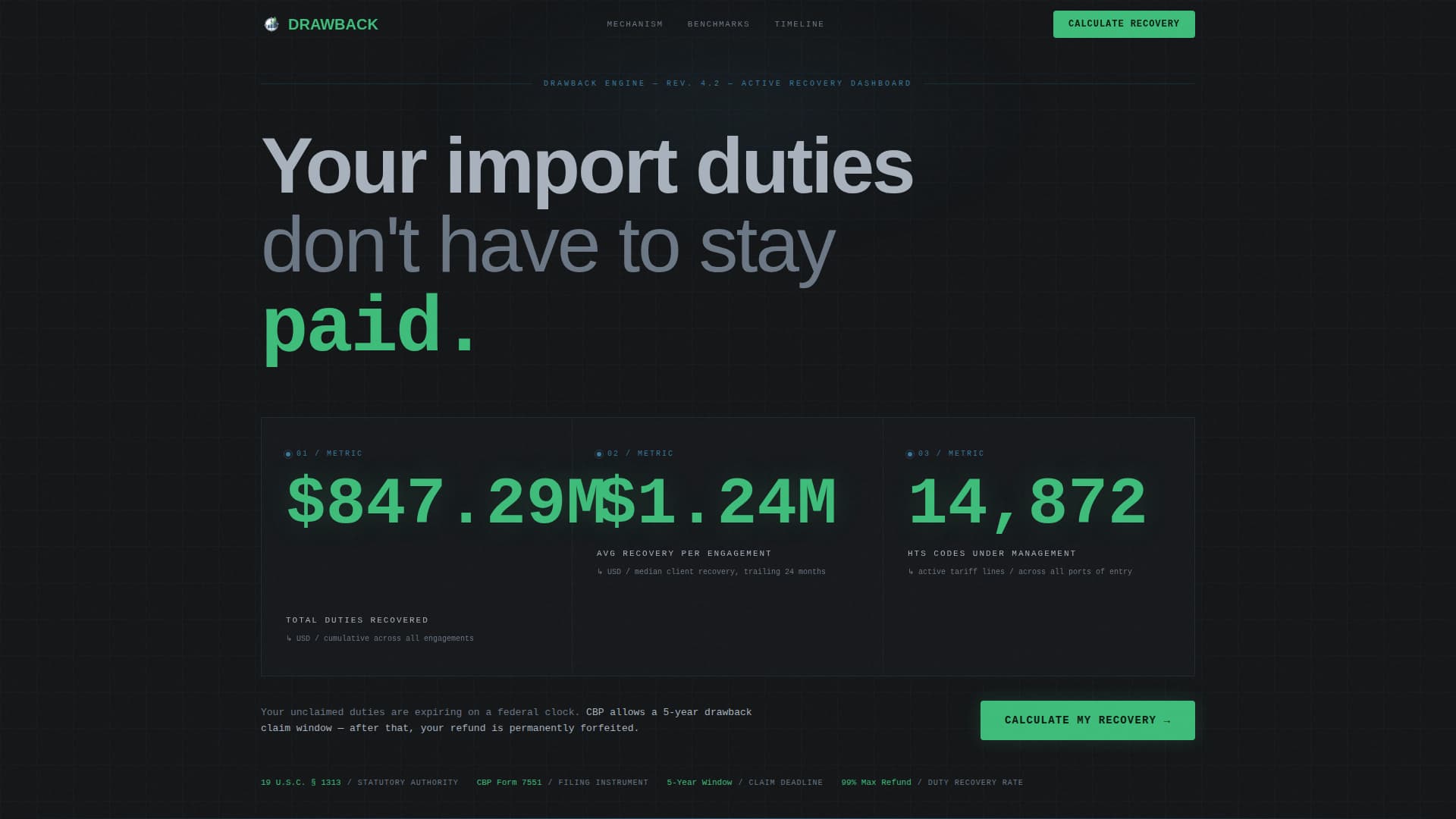 Customs & Trade Cost Calculator Website Template