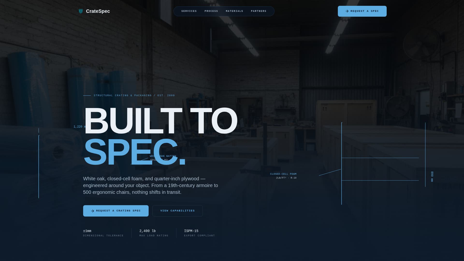 Cratespec - Precision Packaging Landing Page Template