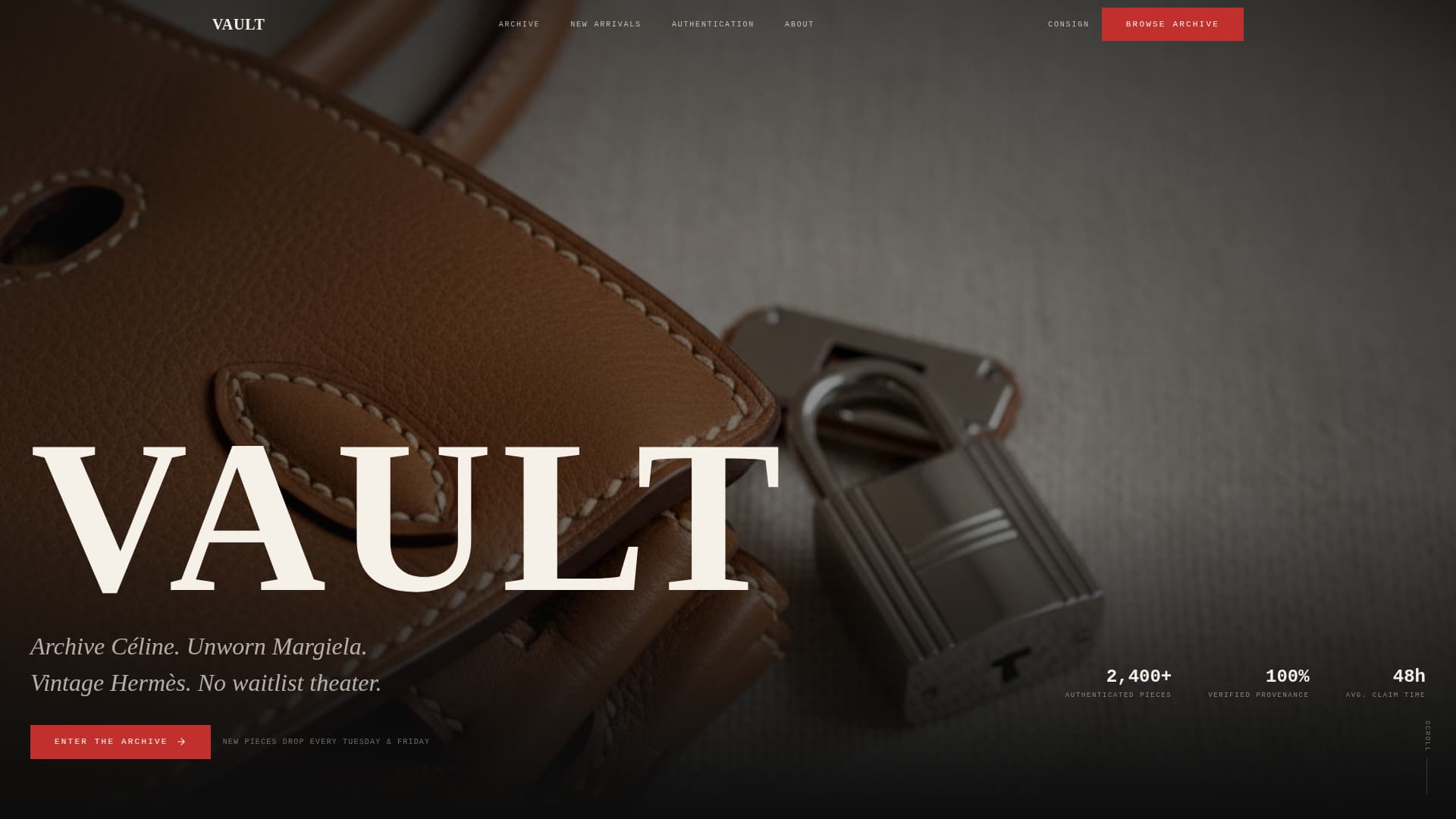 Vault - Brutalist Consignment Landing Page Template
