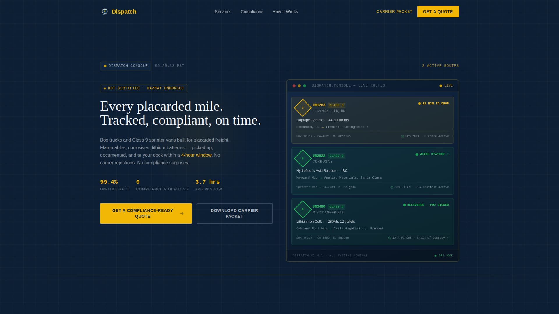 Dispatch - Compliant Hazmat Landing Page Template
