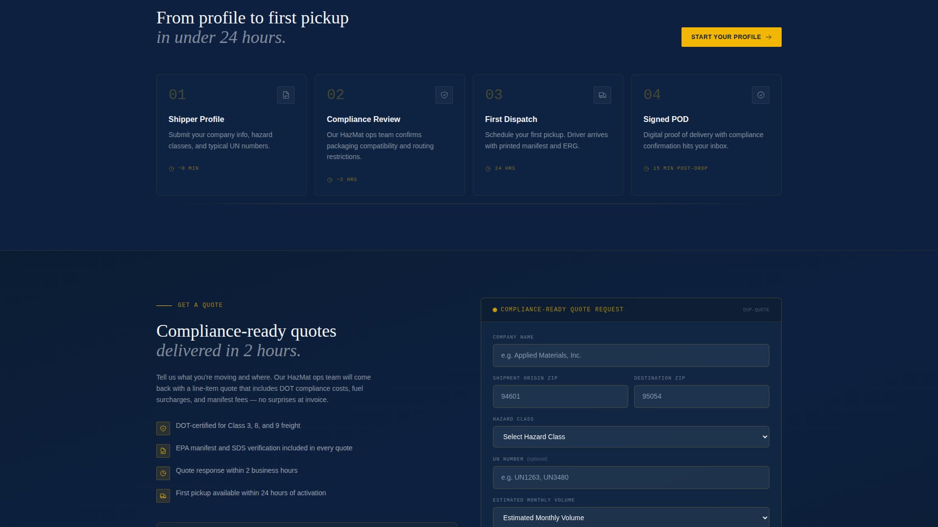 Dispatch - Compliant Hazmat Landing Page Template
