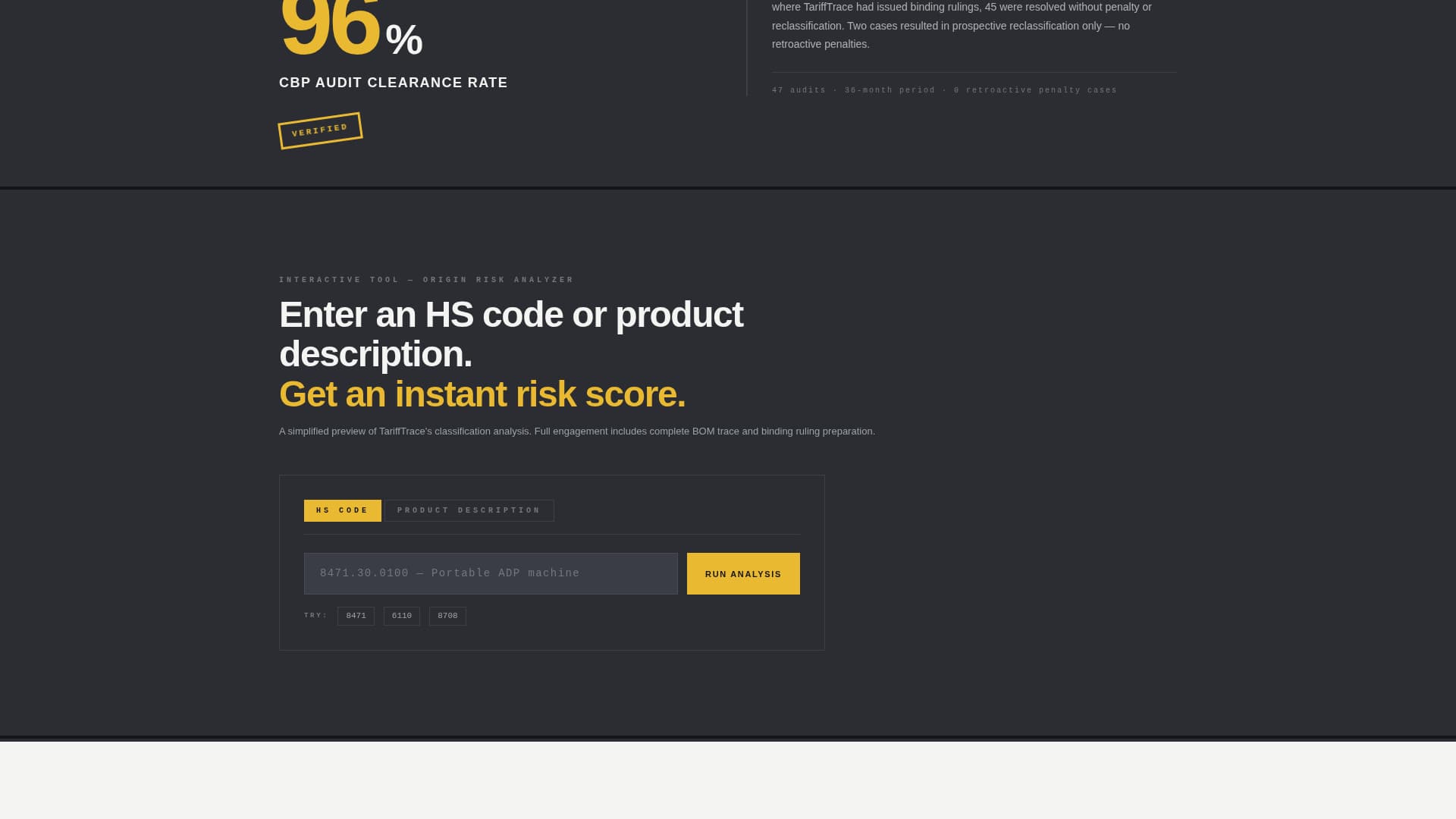 Tarifftrace - Precision Classification Landing Page Template
