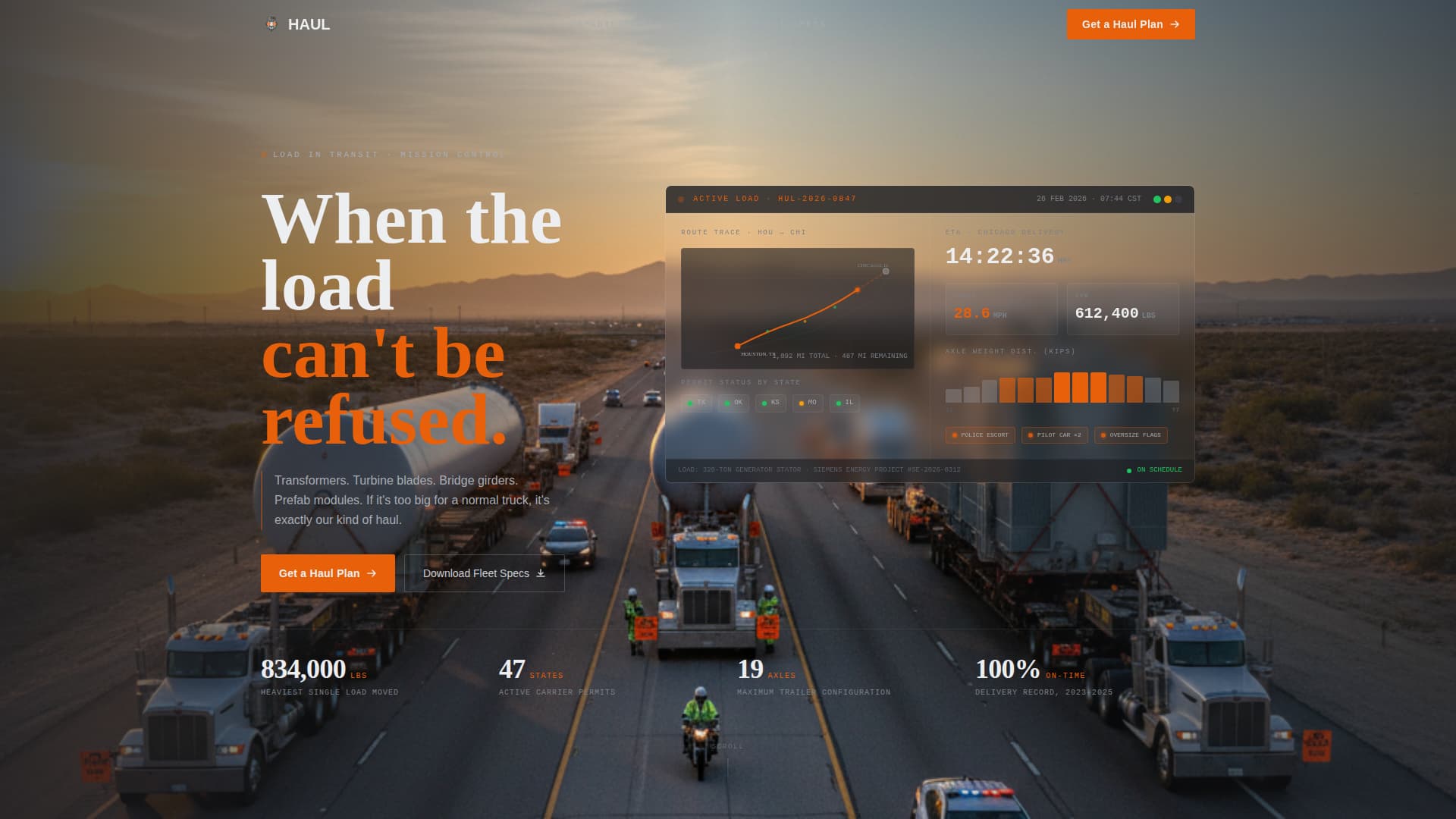 Haul - Precision Heavyhaul Landing Page Template