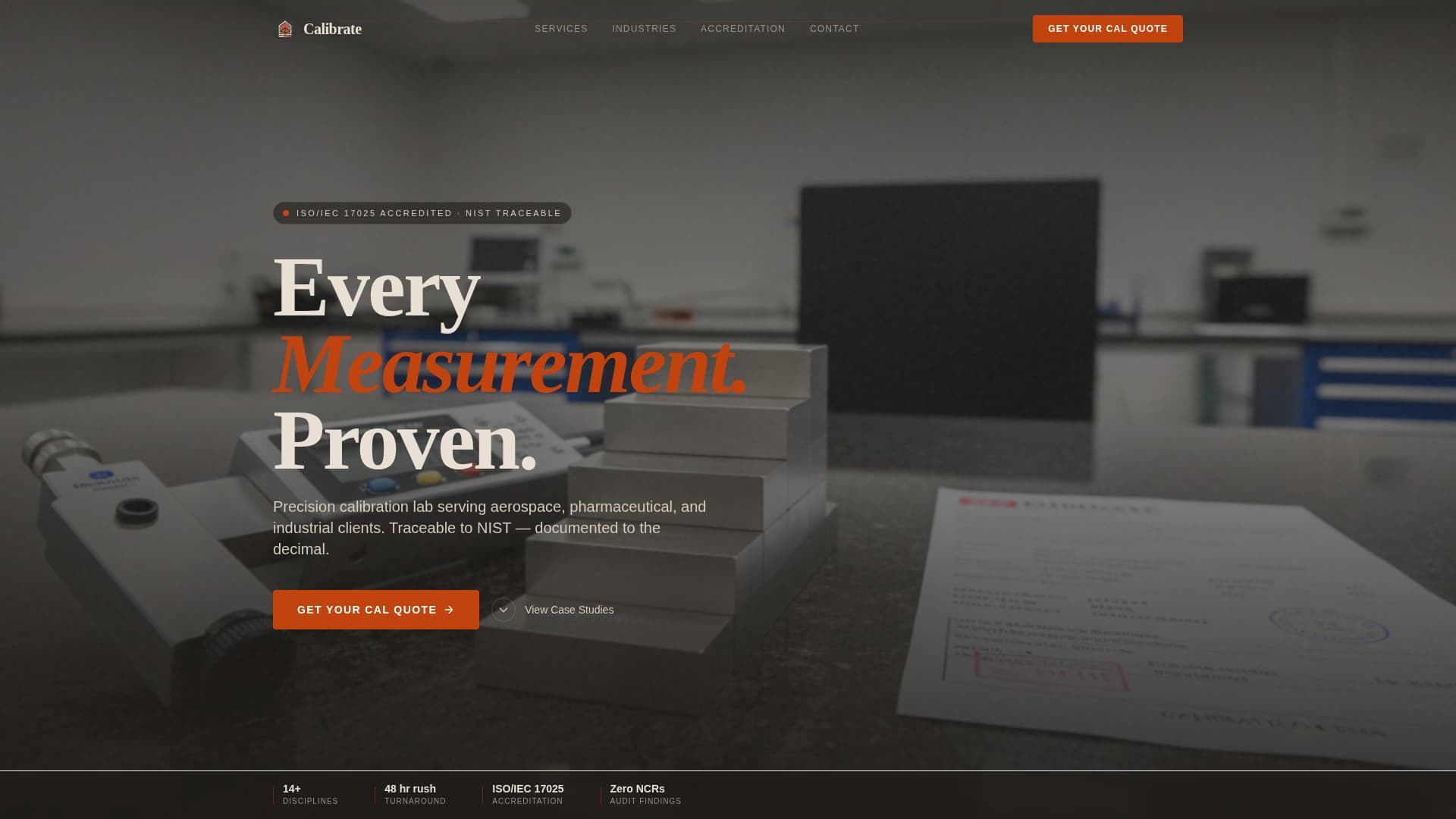 Calibrate - Precision Calibration Landing Page Template
