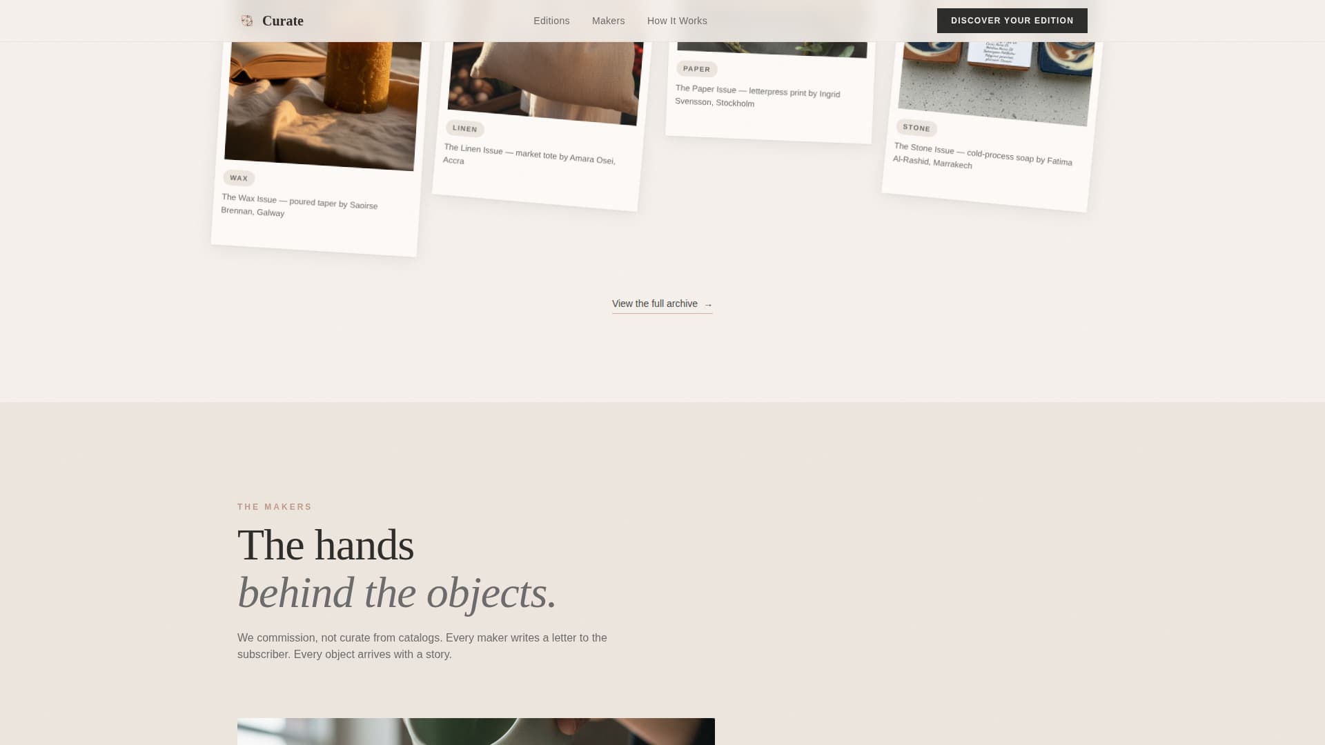 Curate - Artisan Subscription Landing Page Template