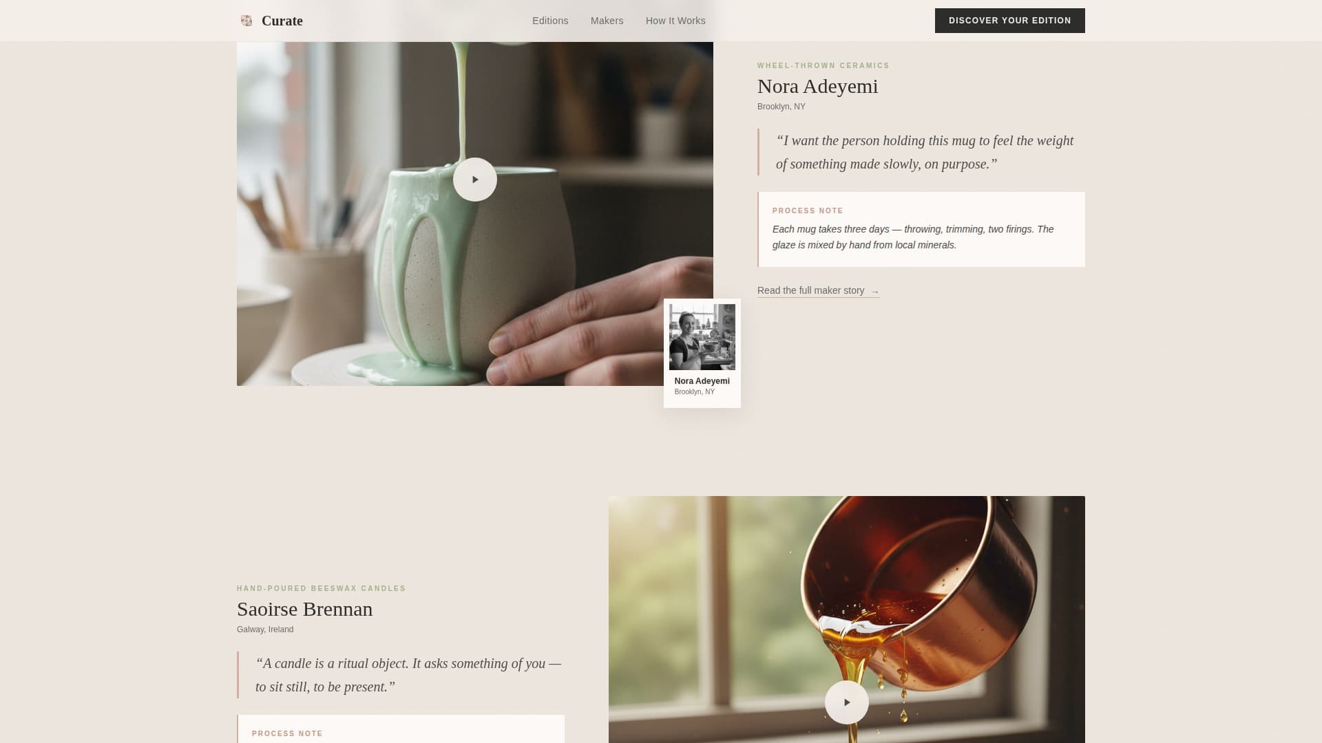 Curate - Artisan Subscription Landing Page Template