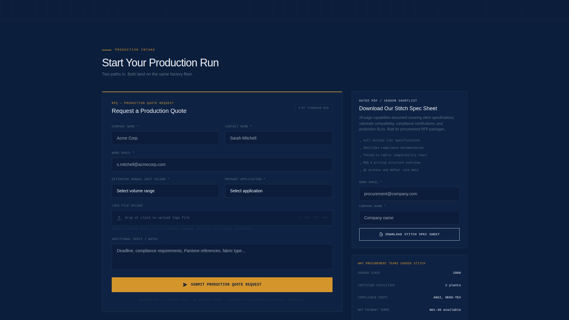 Stitch - Precision Embroidery Landing Page Template