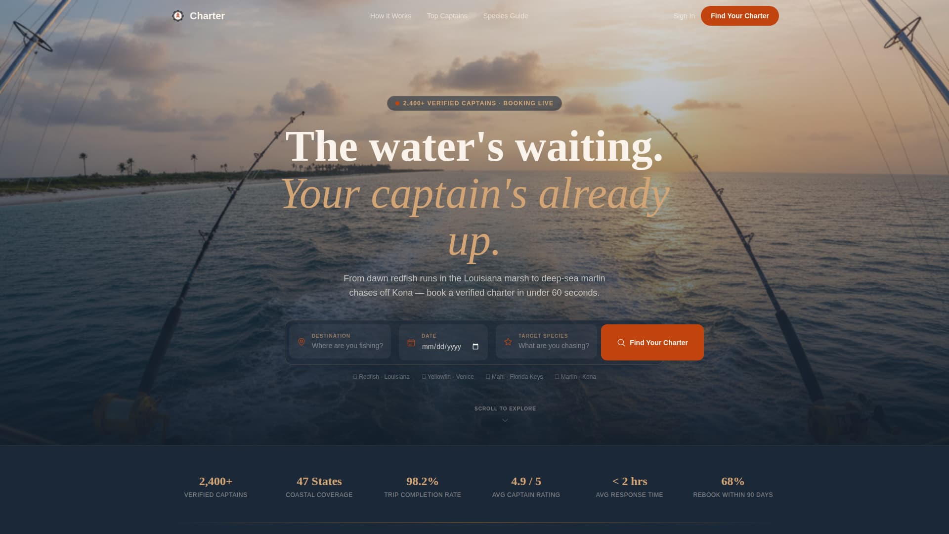 Charter - Powerful Fishingcharter Landing Page Template