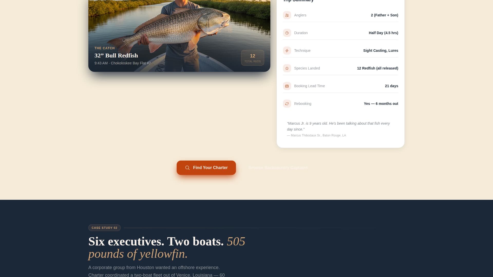 Charter - Powerful Fishingcharter Landing Page Template