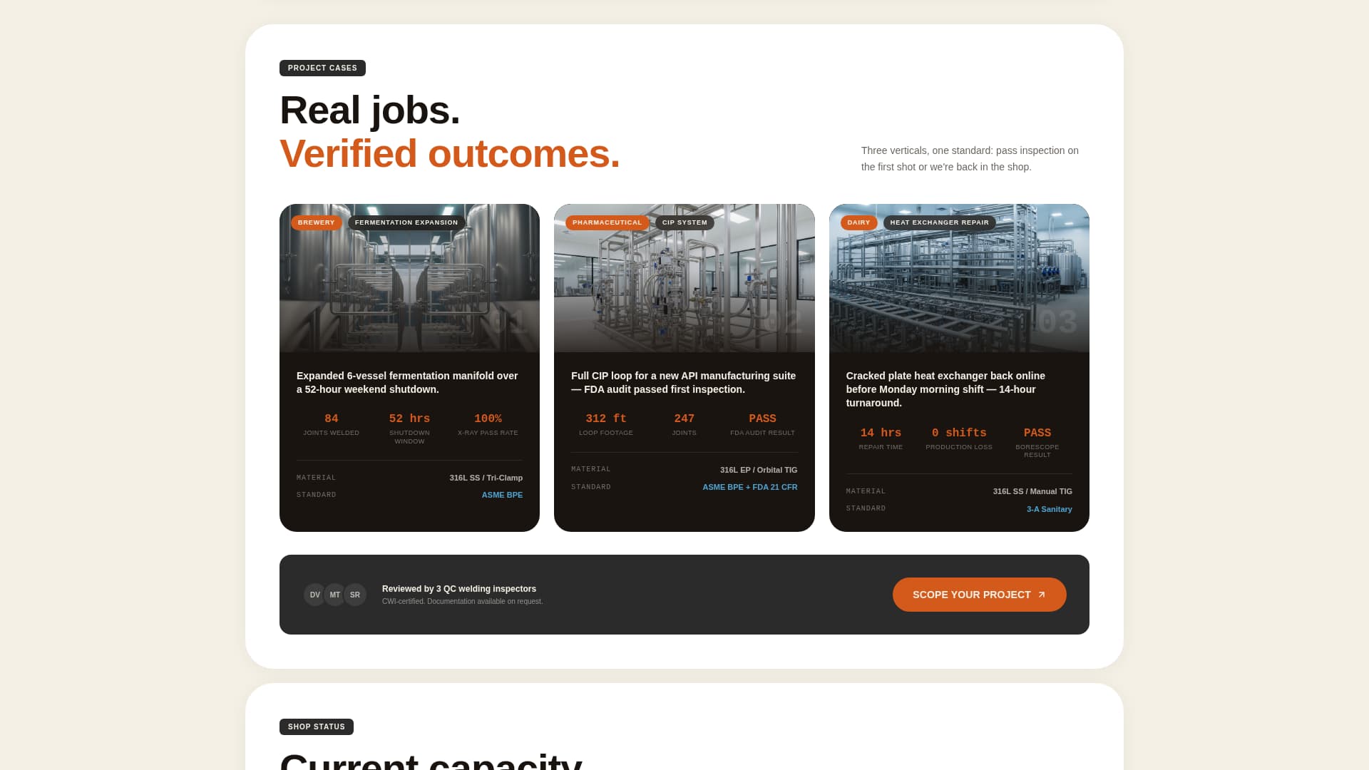Weld - Precision Sanitaryfabrication Landing Page Template