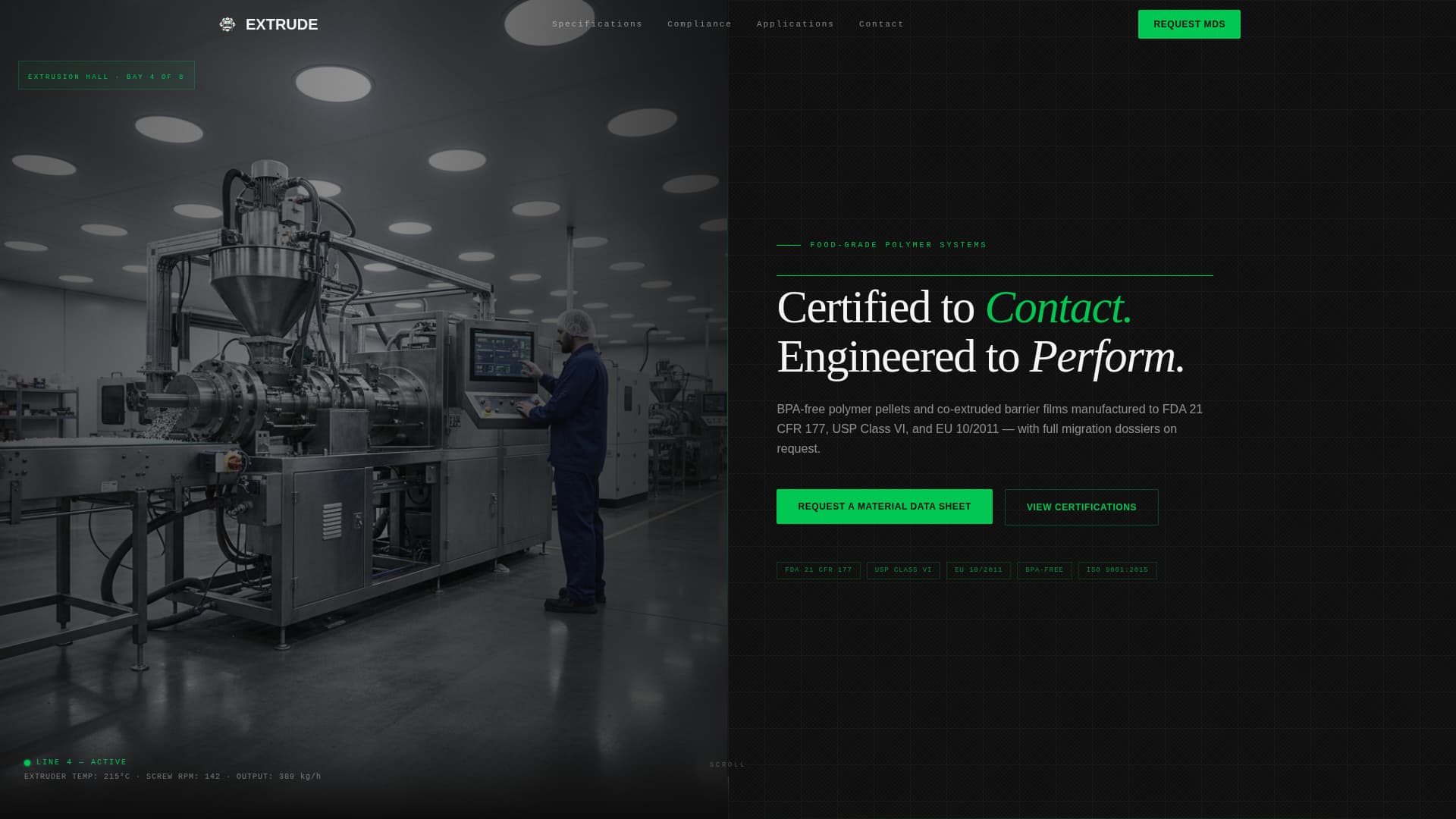 Extrude - Certified Foodgrade Landing Page Template
