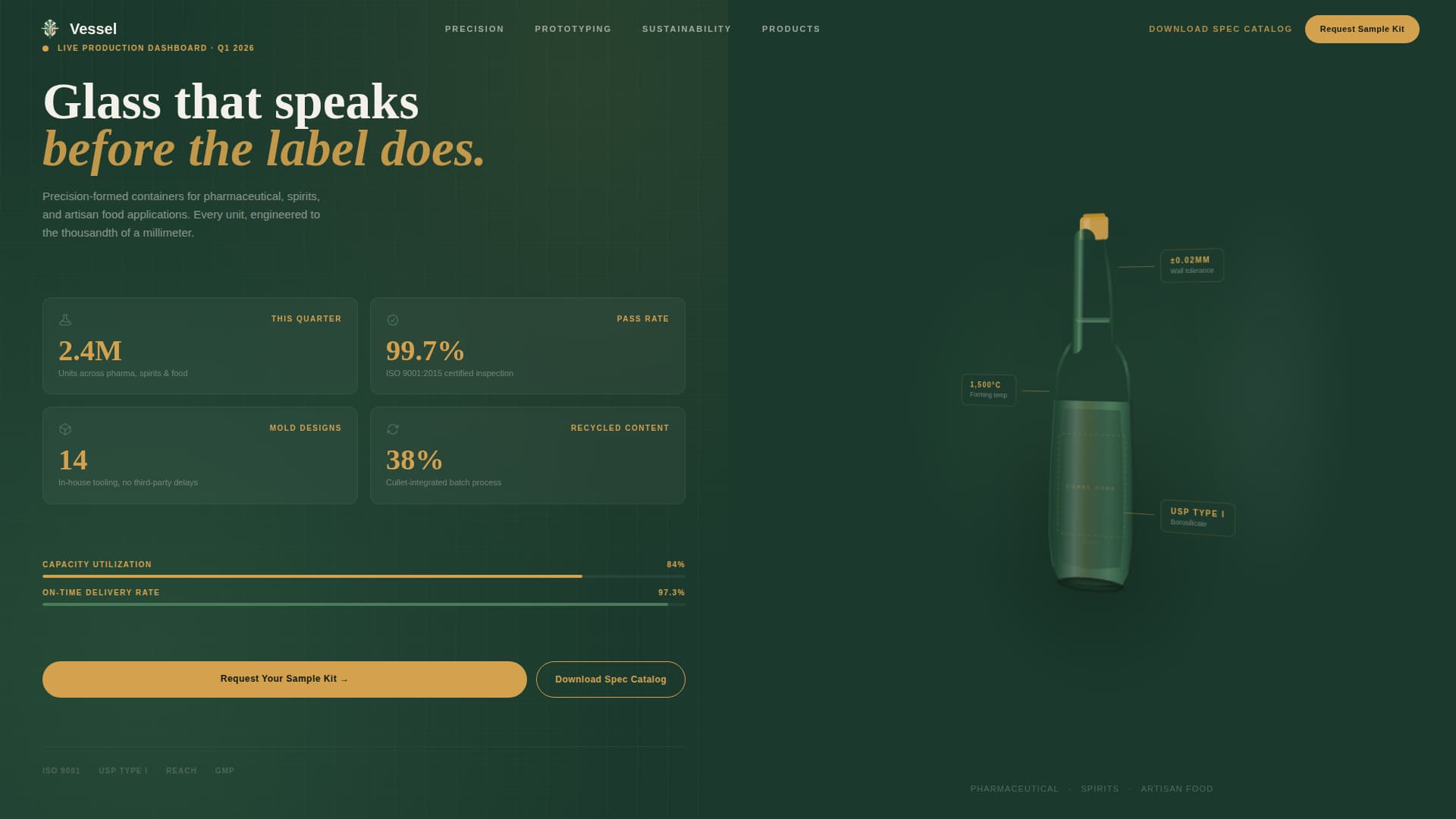 Vessel - Precision Glassmanufacturing Landing Page Template