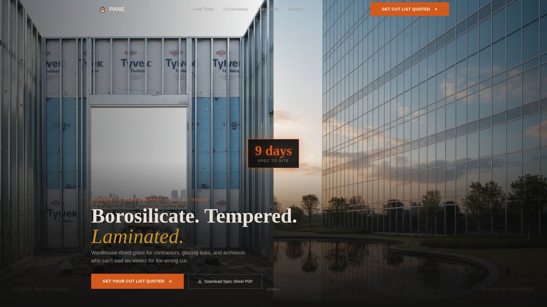 Pane - Precision Glasssupplier Landing Page Template