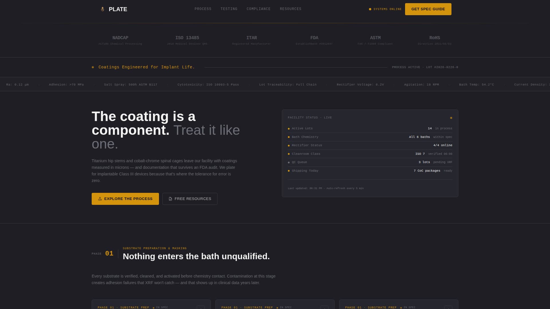 Plate - Precision Implantcoating Landing Page Template