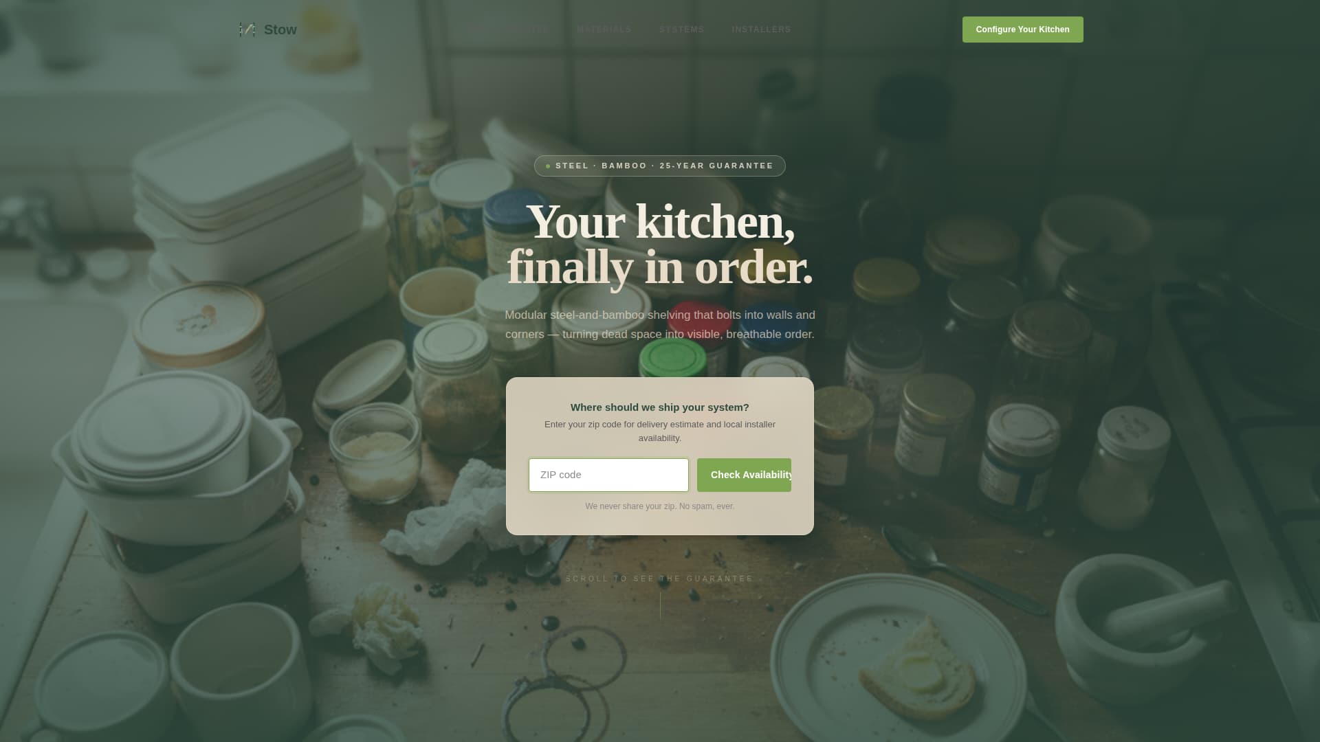 Stow - Modular Kitchenstorage Landing Page Template