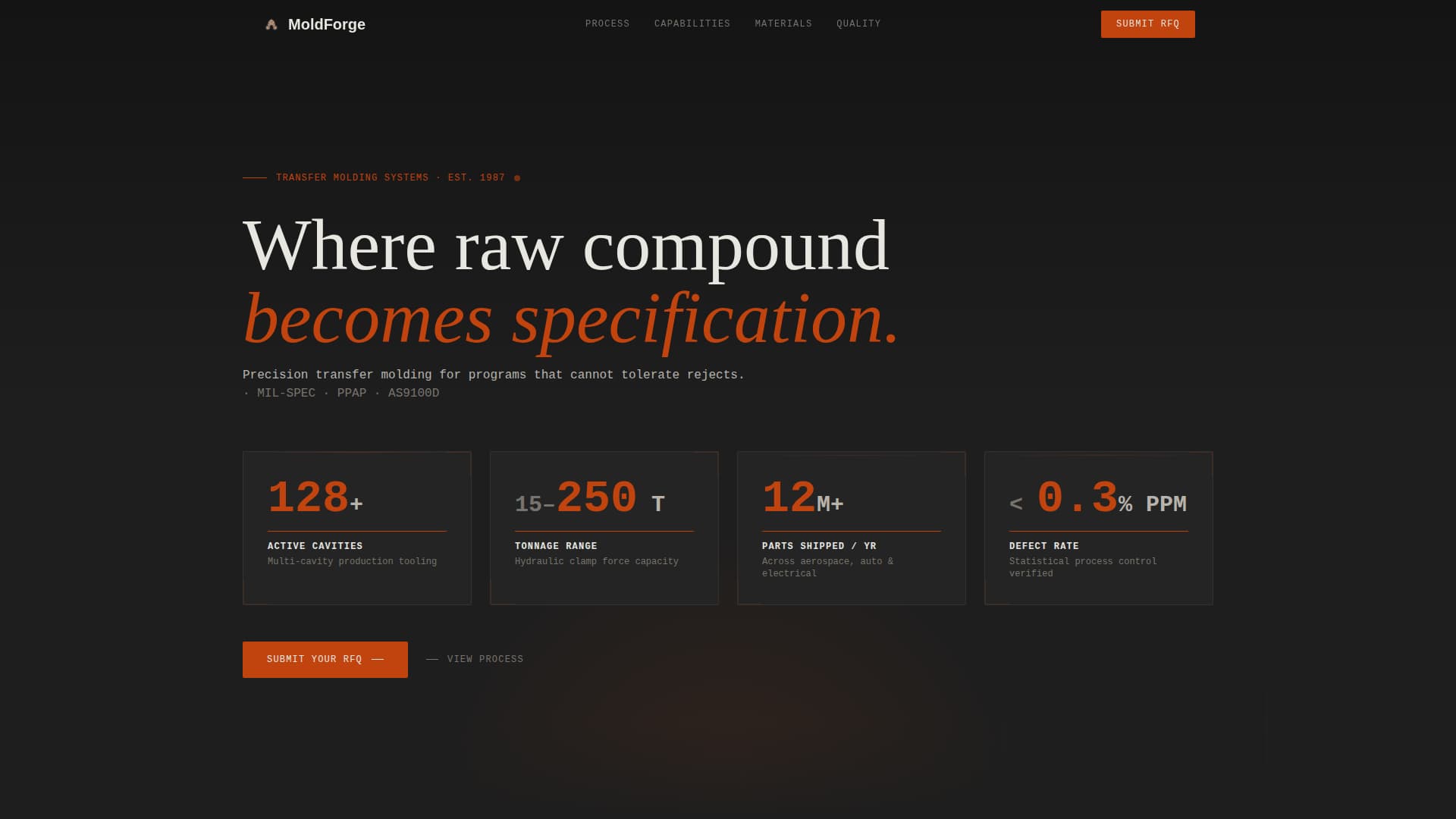 Moldforge - Precision Transfermolding Landing Page Template