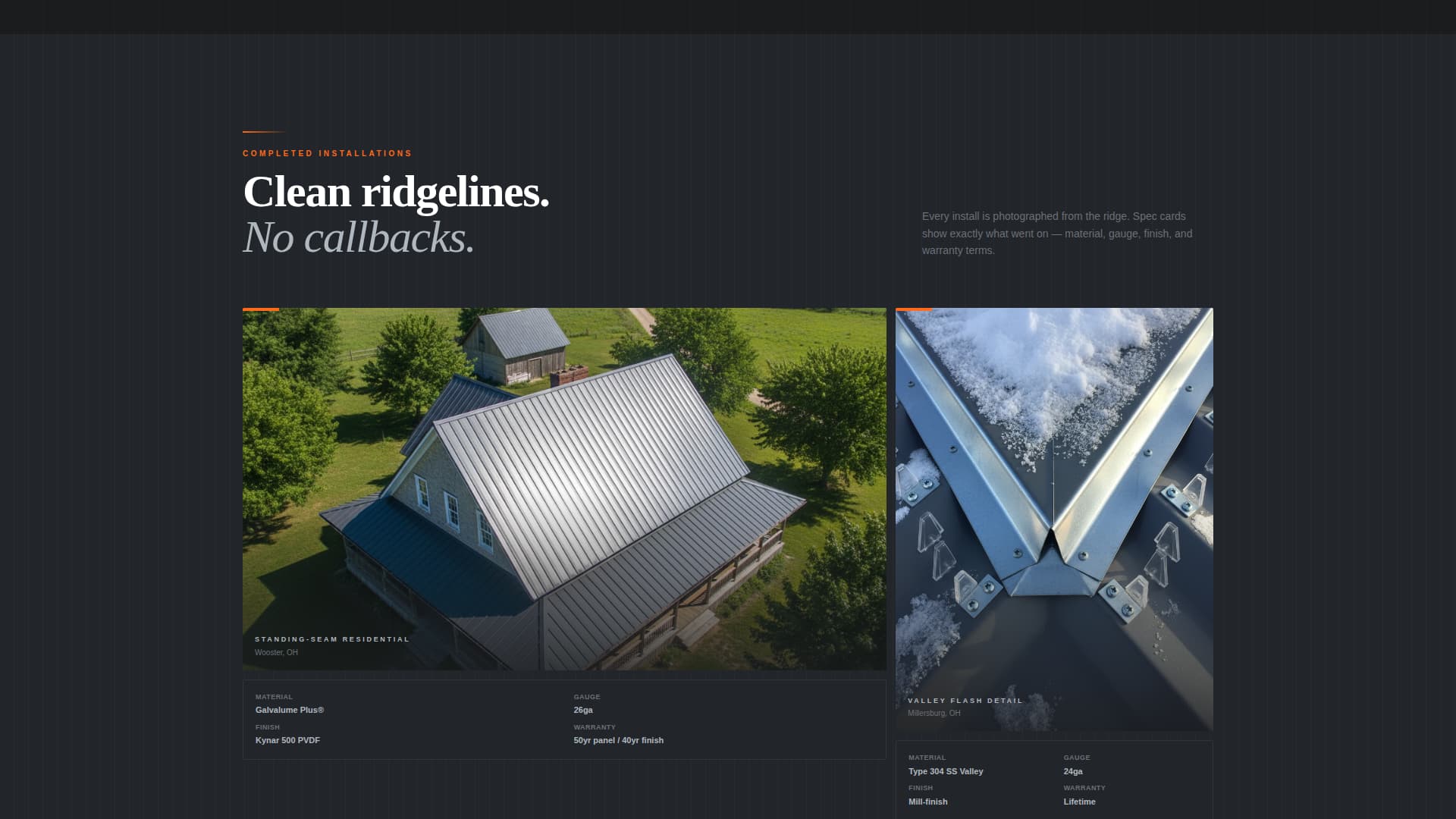 Metal Roofing Specialist Website Template with Job Map