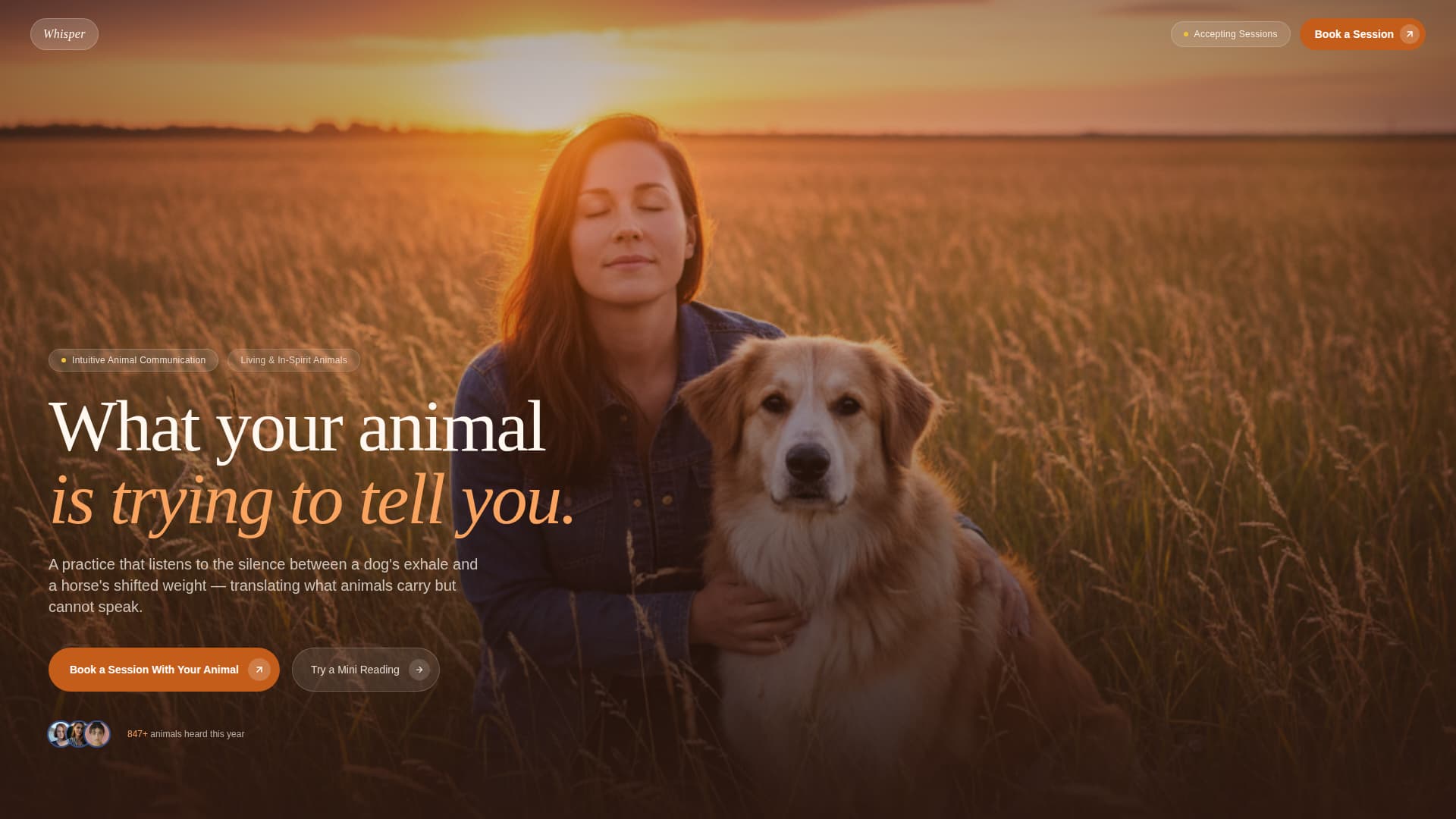 Whisper - Soulful Animalcommunication Landing Page Template
