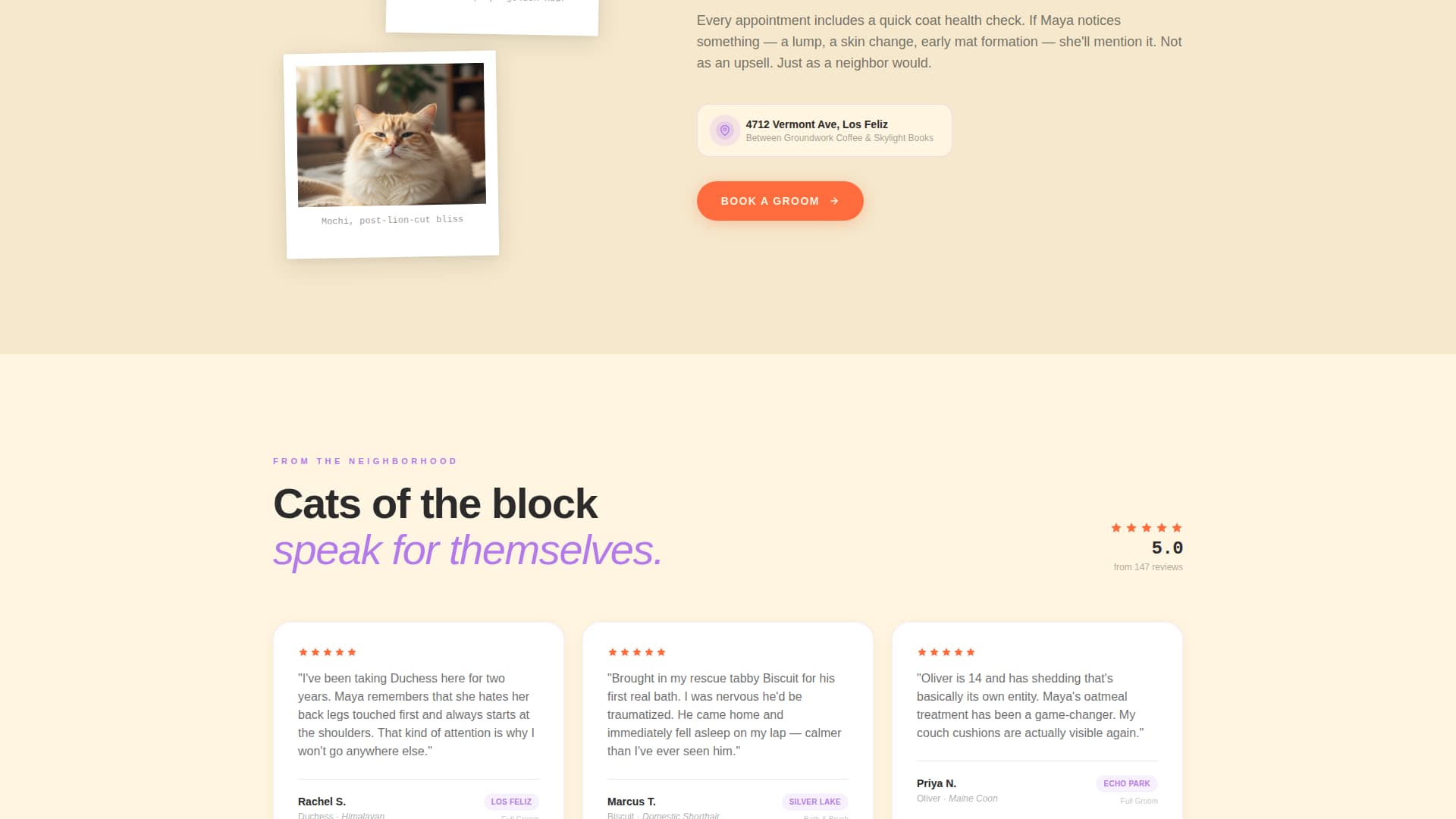 Purrfect - Irresistible Catgrooming Landing Page Template