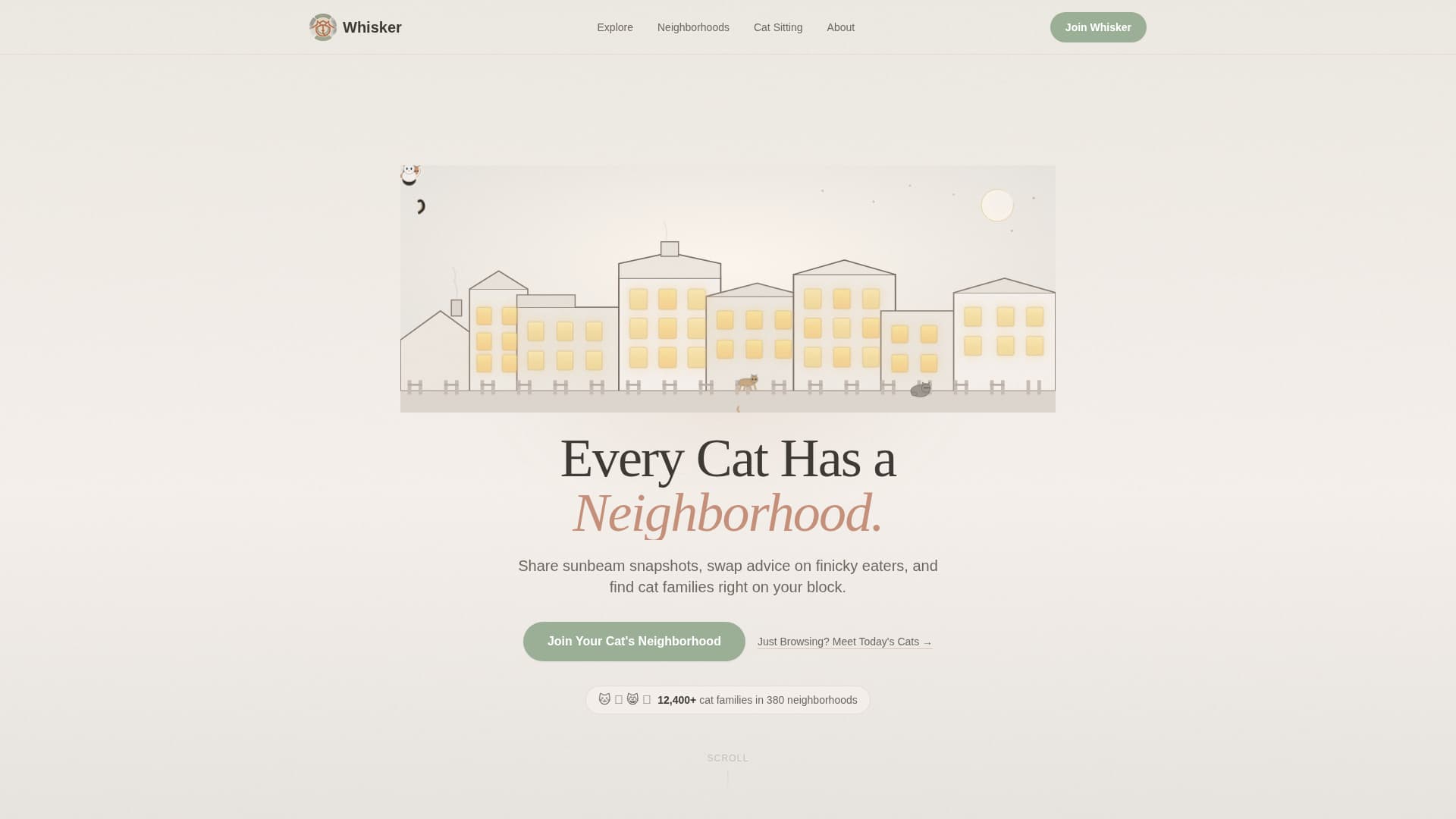 Whisker - Cozy Catcommunity Landing Page Template