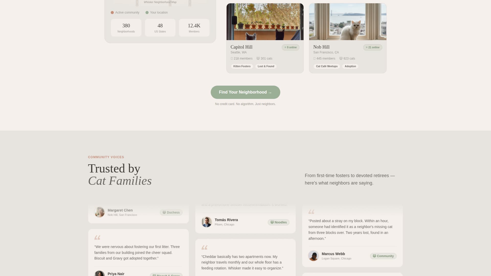 Whisker - Cozy Catcommunity Landing Page Template