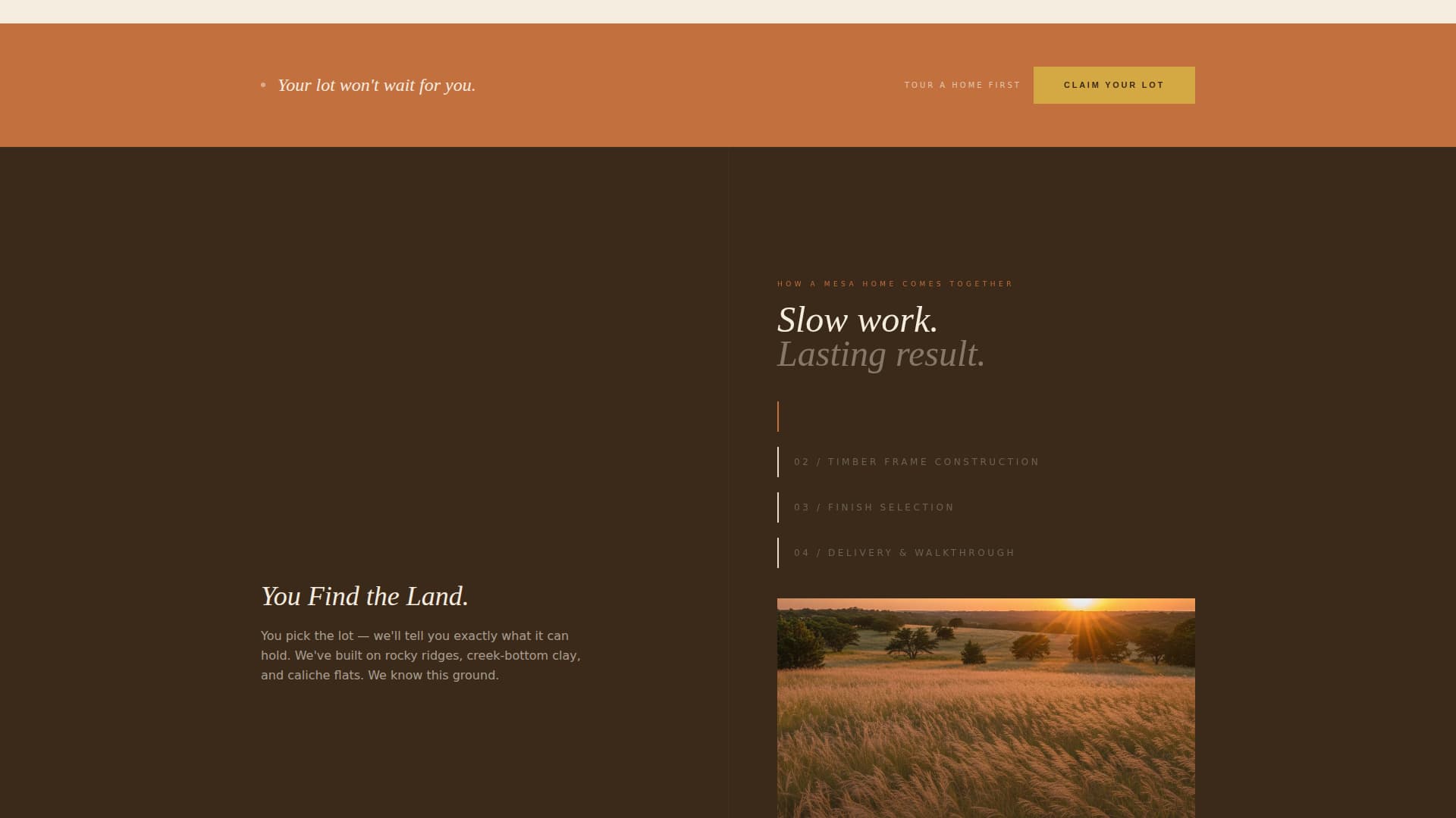 Mesa - Rooted Homebuilder Landing Page Template
